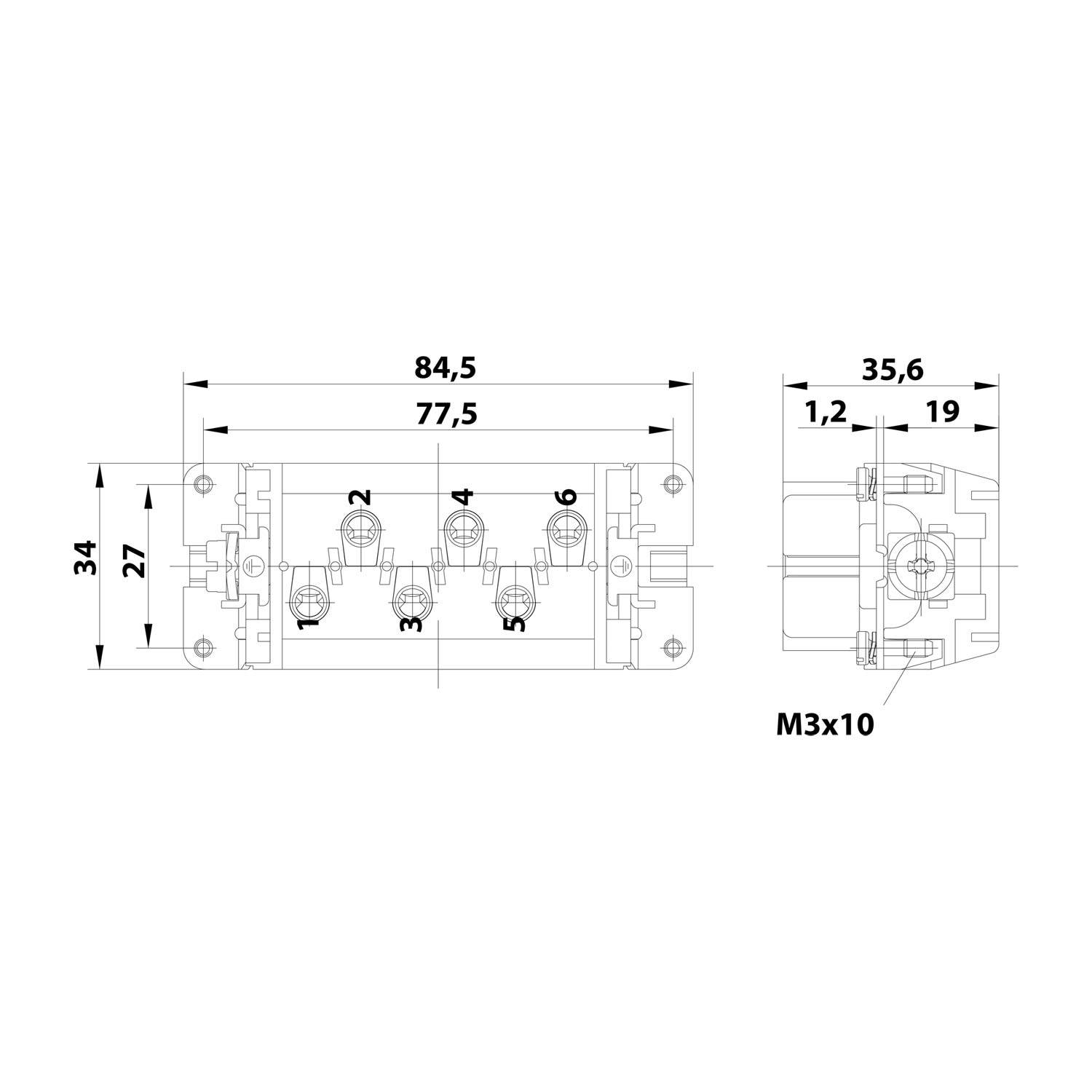 HARTING Han 6HsB Buchseneinsatz (F) Schraubanschluss, 6-polig+PE 400V/690V, 35A - 1 Stück-1