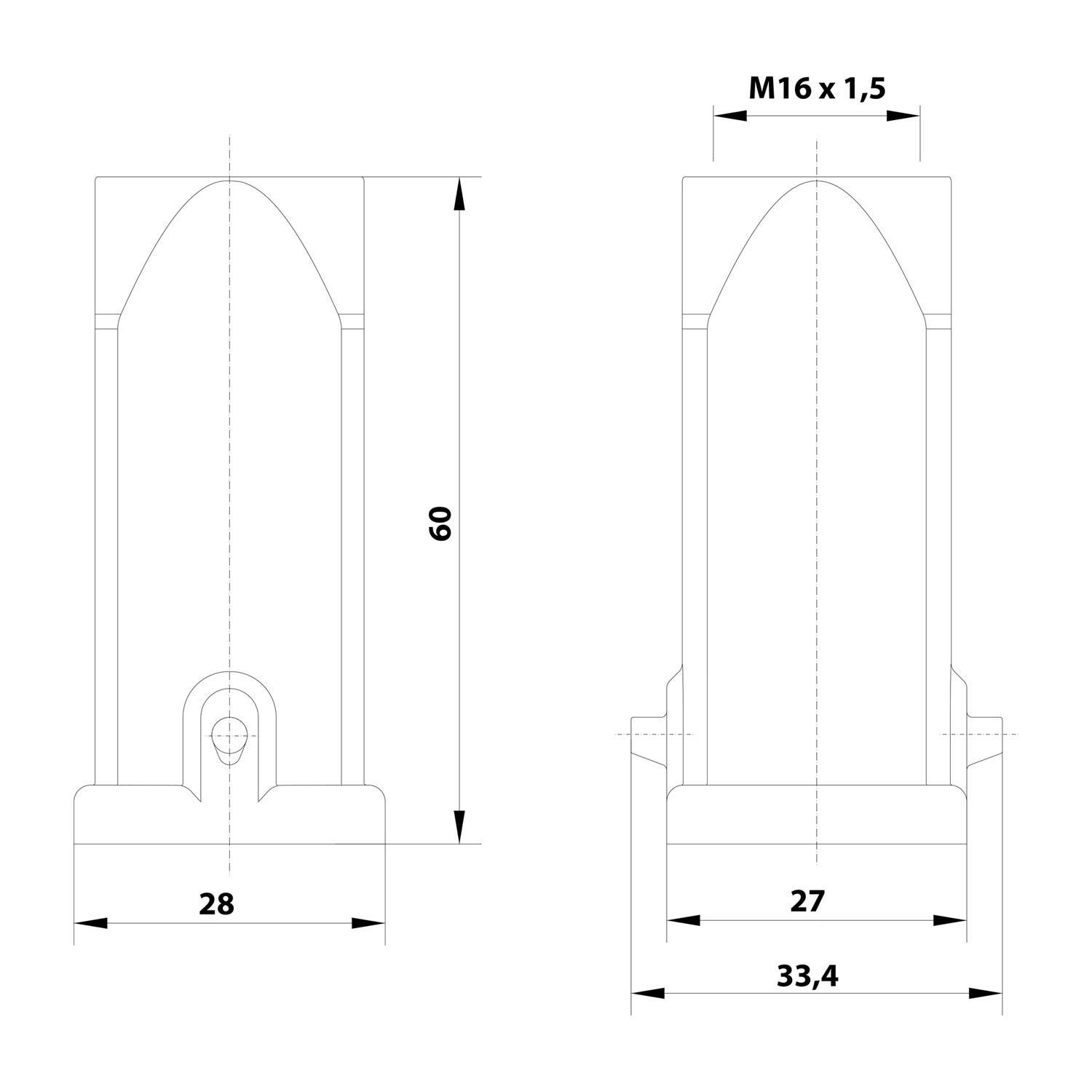05200031460 Harting Han 3A Tüllengehäuse ohne eingeklebte Dichtung, 1xM16 gerader Kabelabgang, 1-2