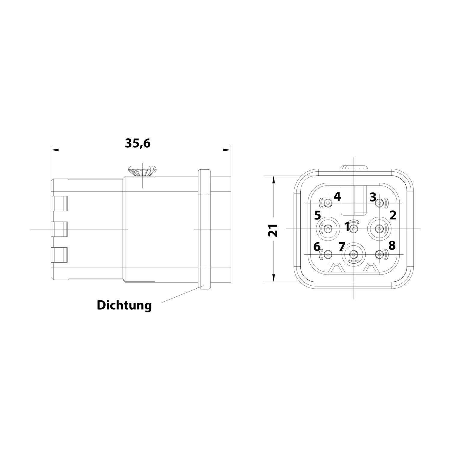 HARTING Han 8D Stifteinsatz (M) Quick-Lock-Anschluss, 8-polig AC 50V / DC 120V, 10A - 1 Stück-2