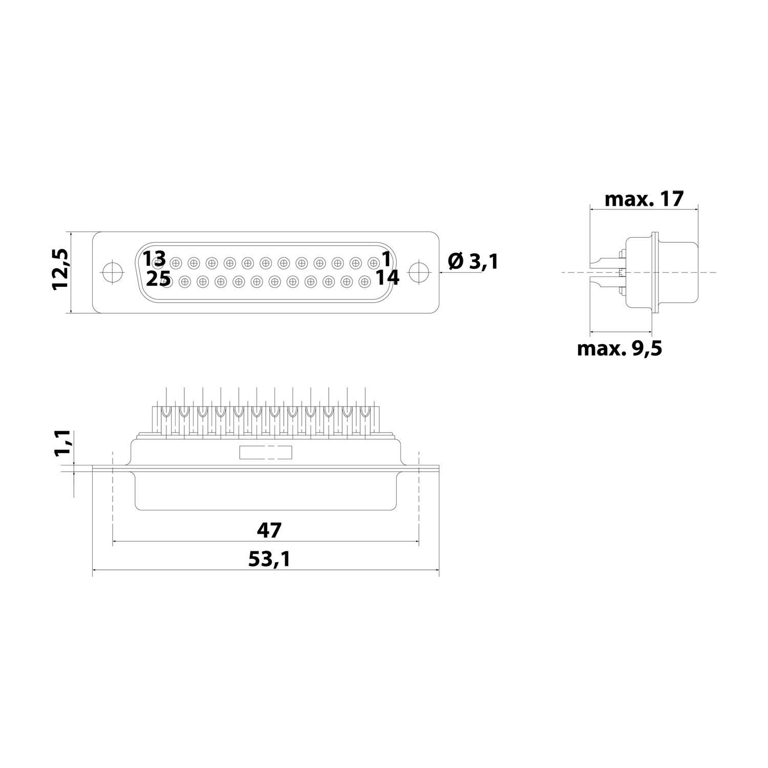 HARTING D-Sub Buchseneinsatz (F) passend für D-Sub Gehäuse Baugröße 25 25-polig Handlötanschluss - 1 Stück-2