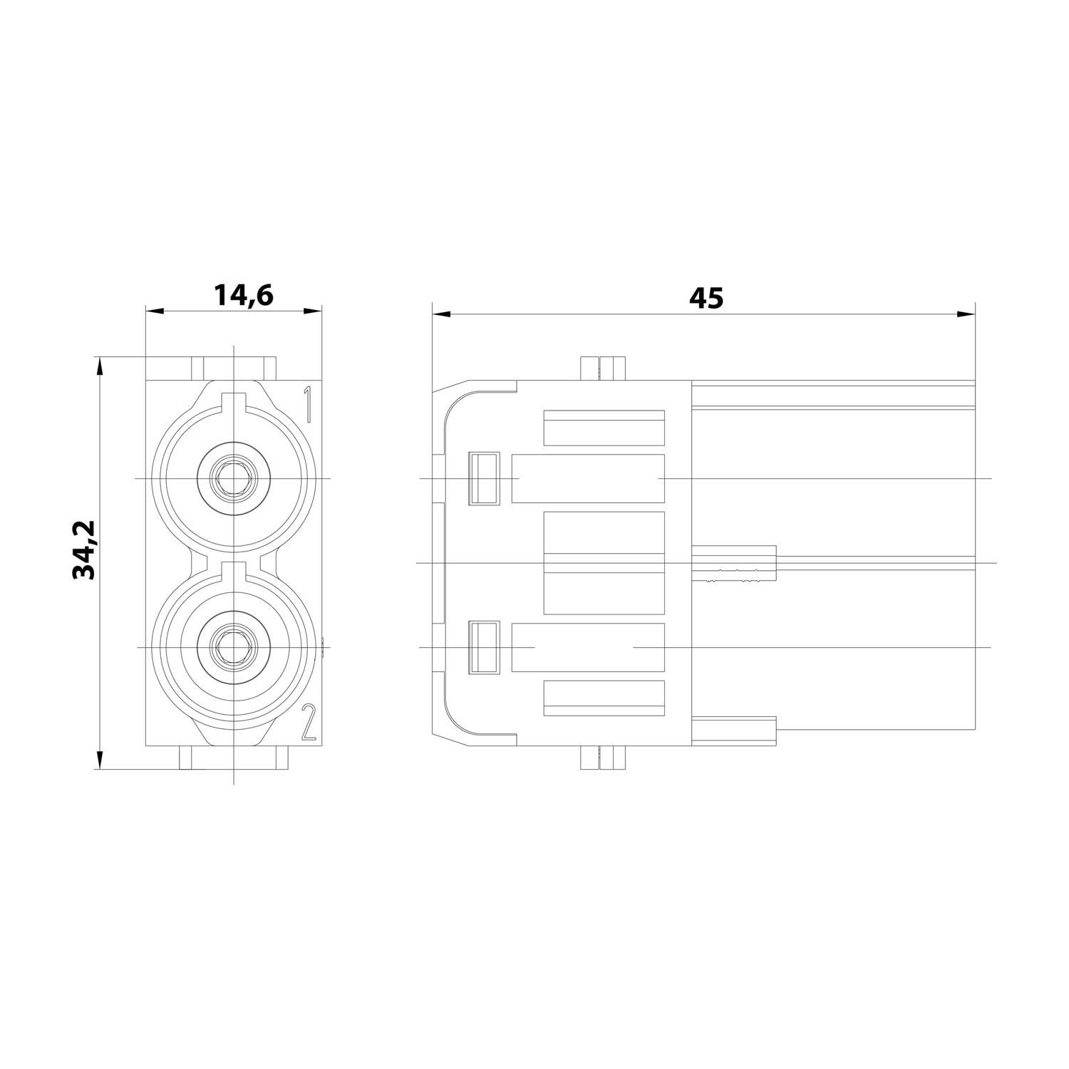 HARTING Han 70 Ampere Modul Stifteinsatz (M) Axialschraubanschluss, 2-polig 1000V, 70A - 1 Stück-2
