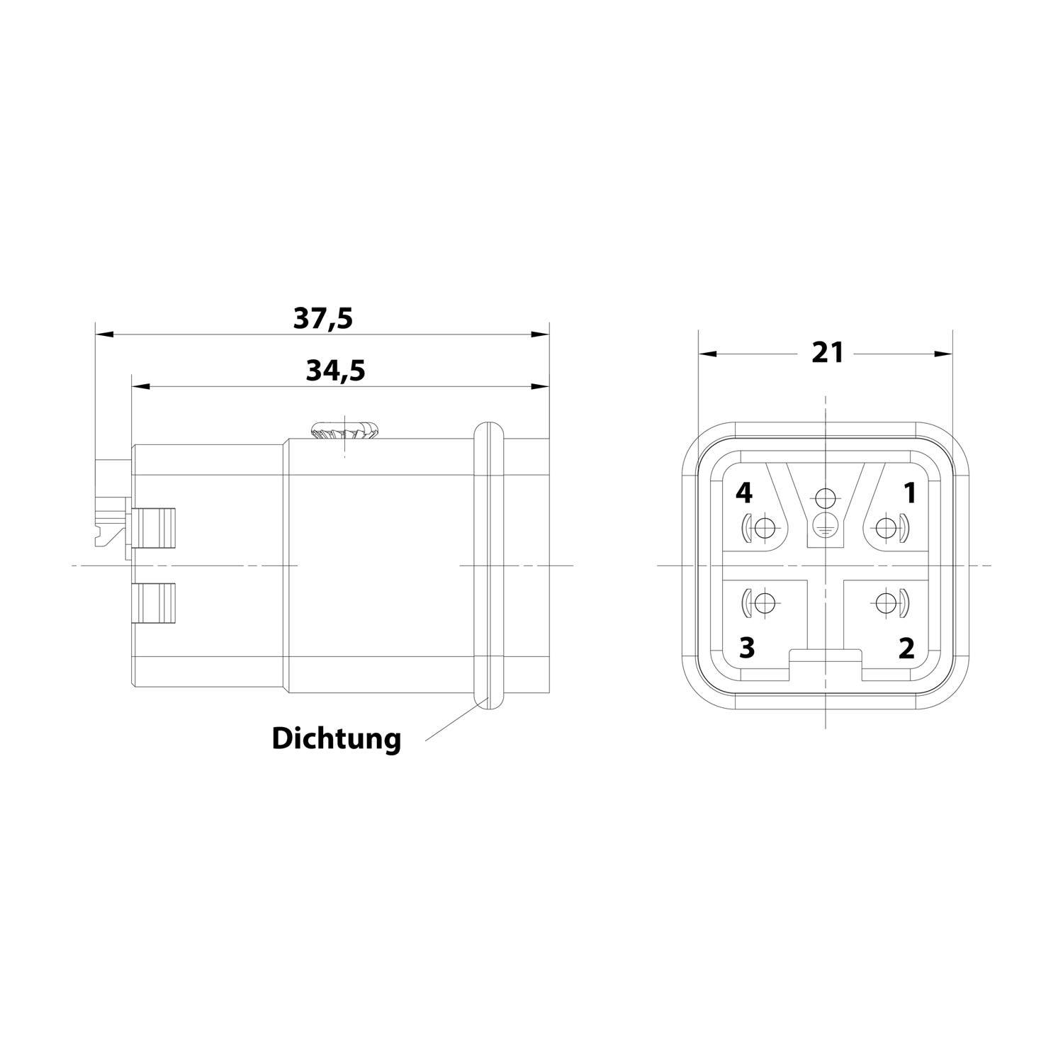 HARTING Han 4A Stifteinsatz (M) Quick-Lock-Anschluss, 4-polig+PE 230V/400V, 10A - 1 Stück-2