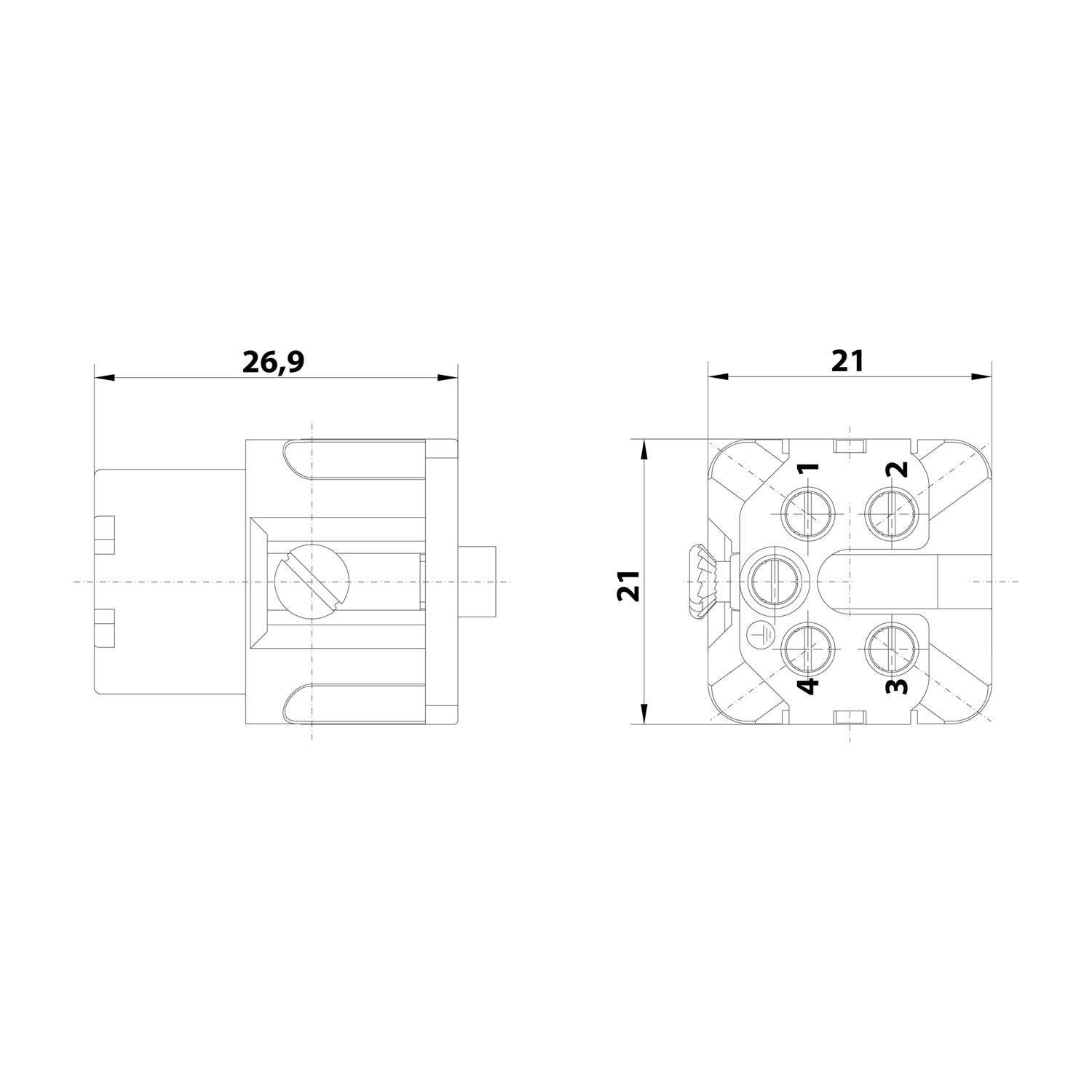 HARTING Han 4A Buchseneinsatz (F) Schraubanschluss, 4-polig+PE 230V/400V, 10A - 1 Stück-2