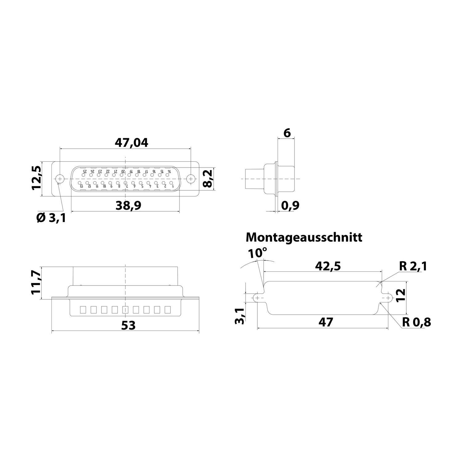 Harting 09670255601, D-Sub Stifteinsatz (M) passend für D-Sub Gehäuse Baugröße-2