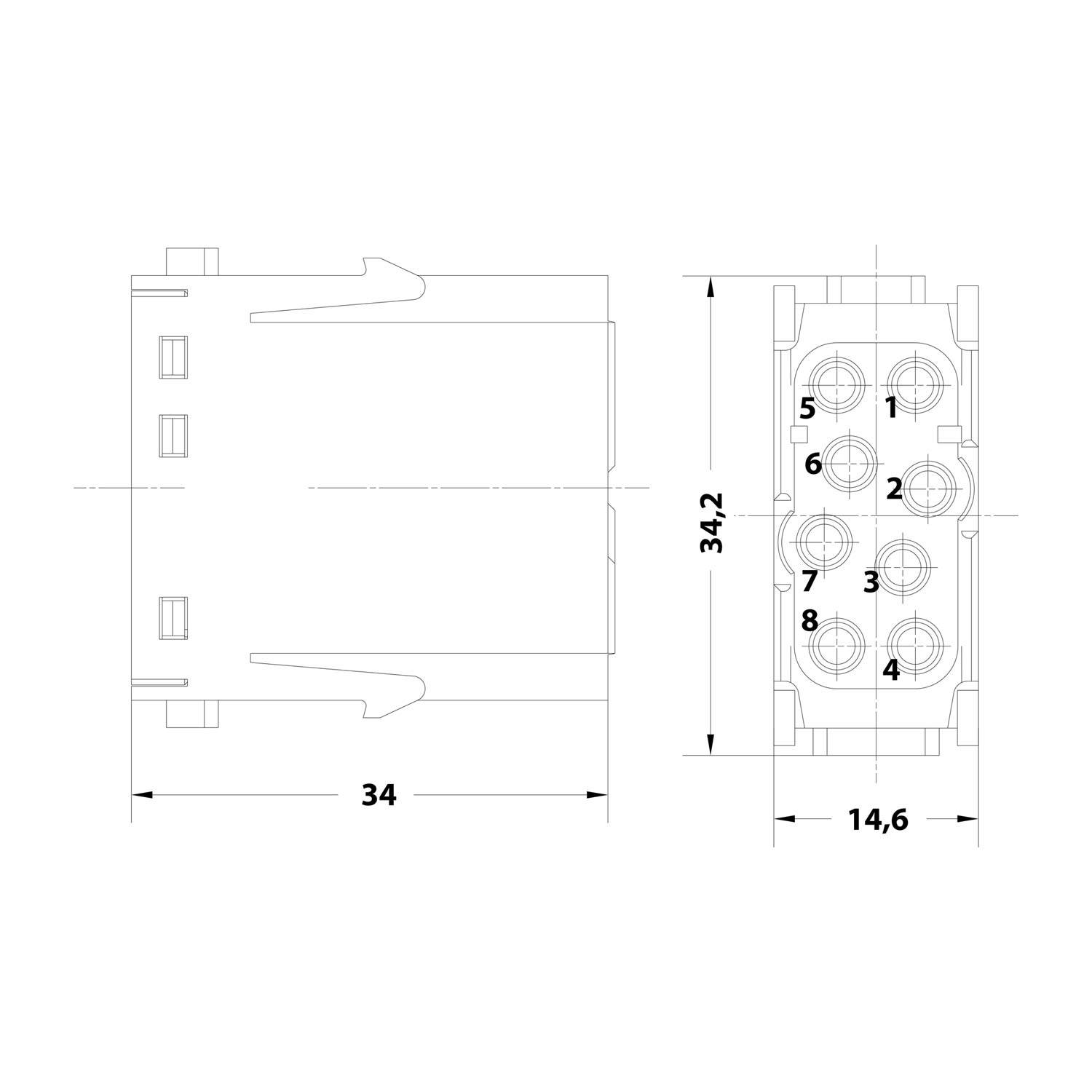 HARTING Han EE Modul Stifteinsatz (M) Crimpanschluss, 8-polig 400V, 16A - 1 Stück-2