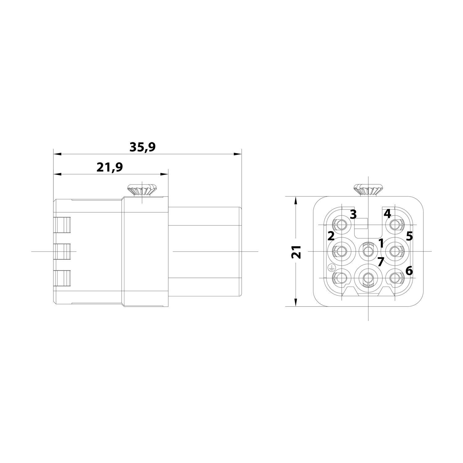 HARTING Han 7D Buchseneinsatz (F) Quick-Lock-Anschluss, 7-polig+PE 250V, 10A - 1 Stück-2