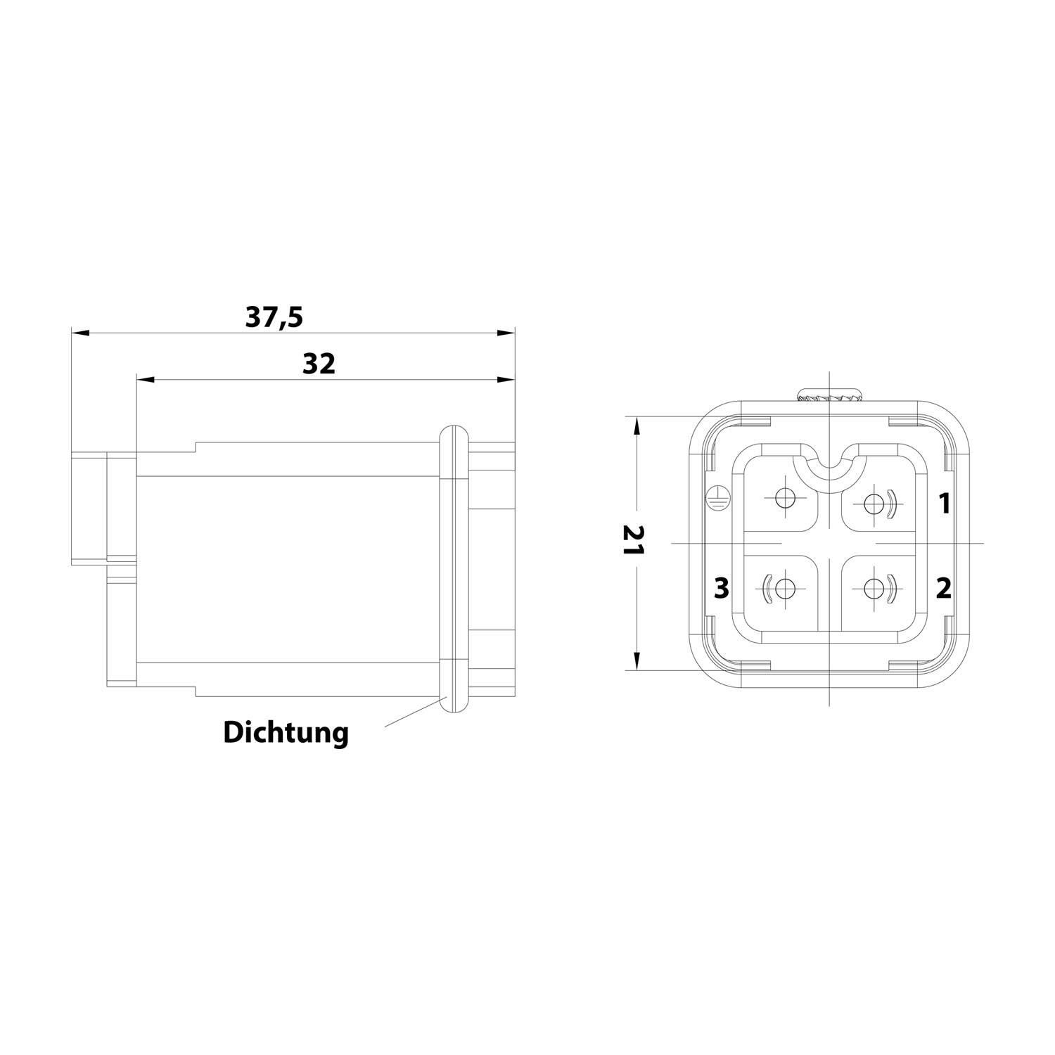 HARTING Han 3A Stifteinsatz (M) Quick-Lock-Anschluss, 3-polig+PE 230V/400V, 10A - 1 Stück-2