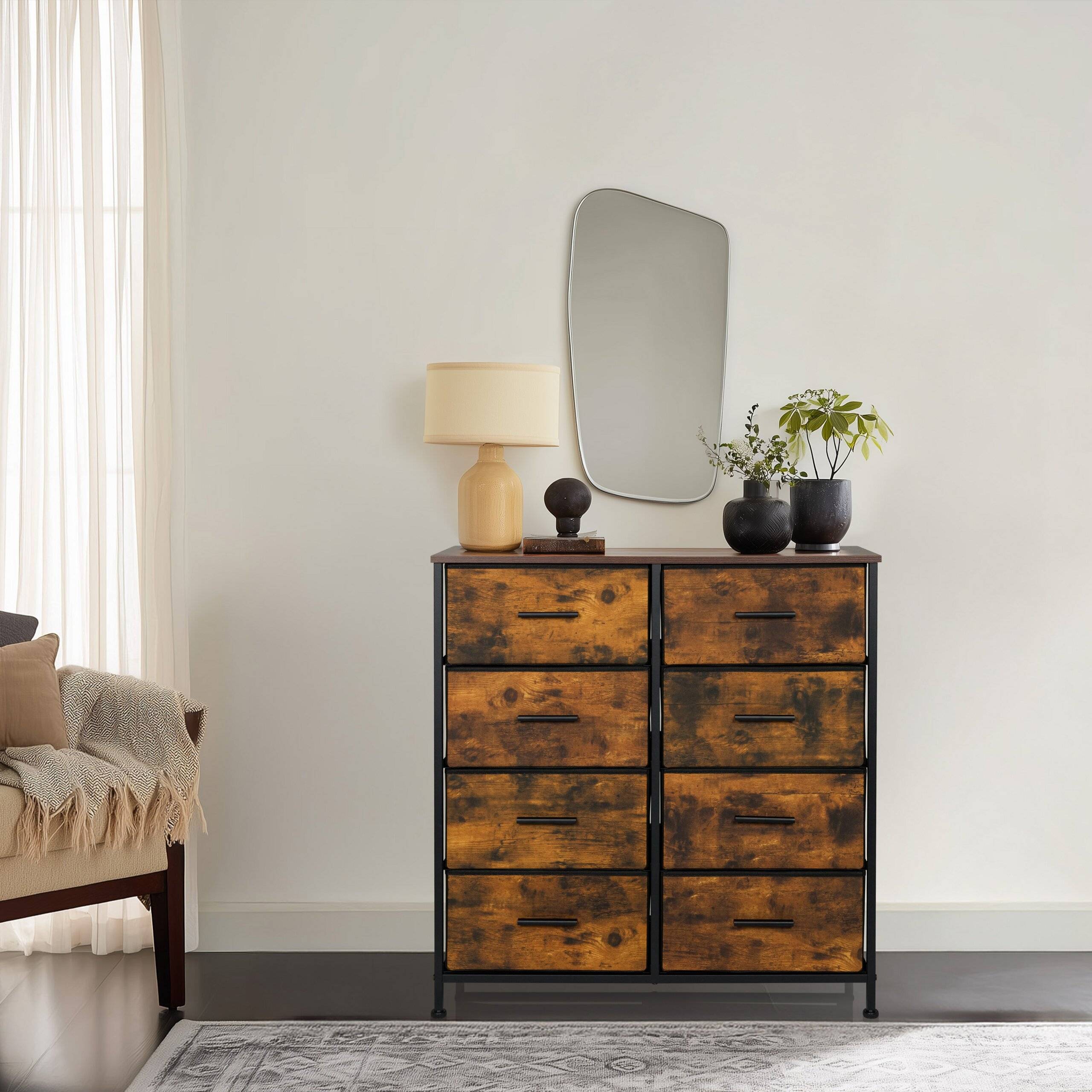 Kommode RAGALA LIGHT 80x30x82 cm 8 Schubladen räuchereiche hjh LIVING-4