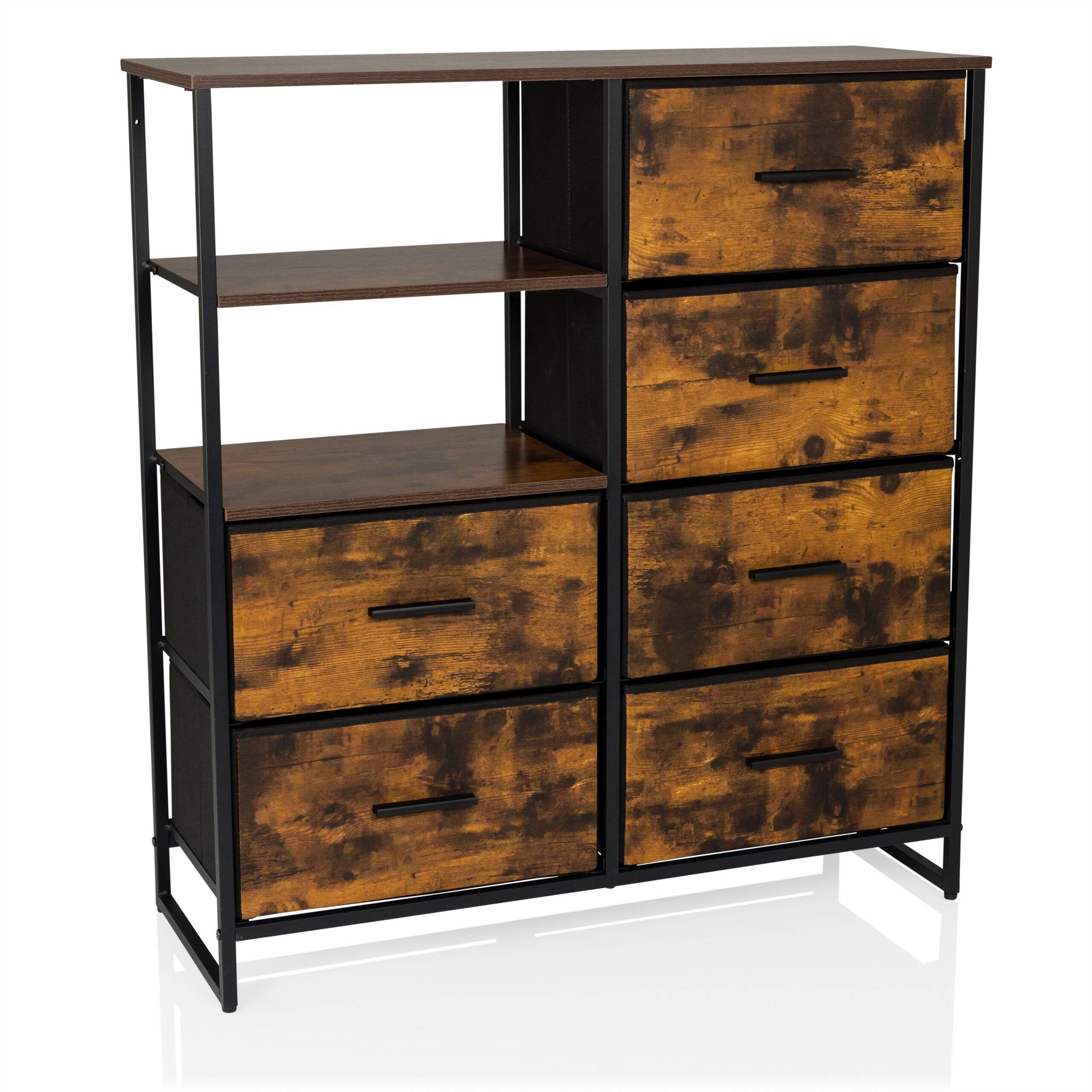 Kommode RAGALA 84x30x92cm 6 Schubladen 2 offene Fächer räuchereiche hjh LIVING-0