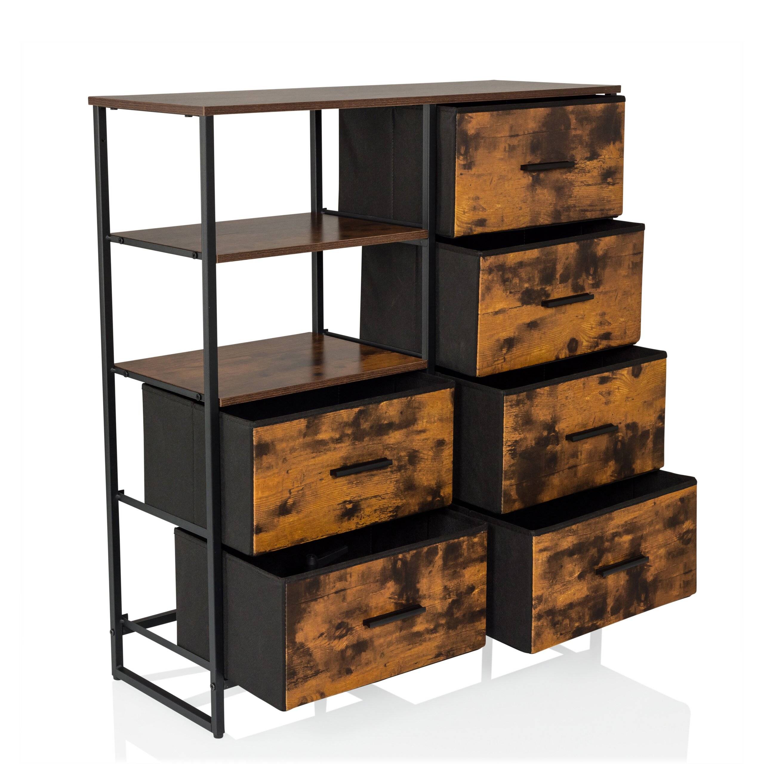 Kommode RAGALA 84x30x92cm 6 Schubladen 2 offene Fächer räuchereiche hjh LIVING-3