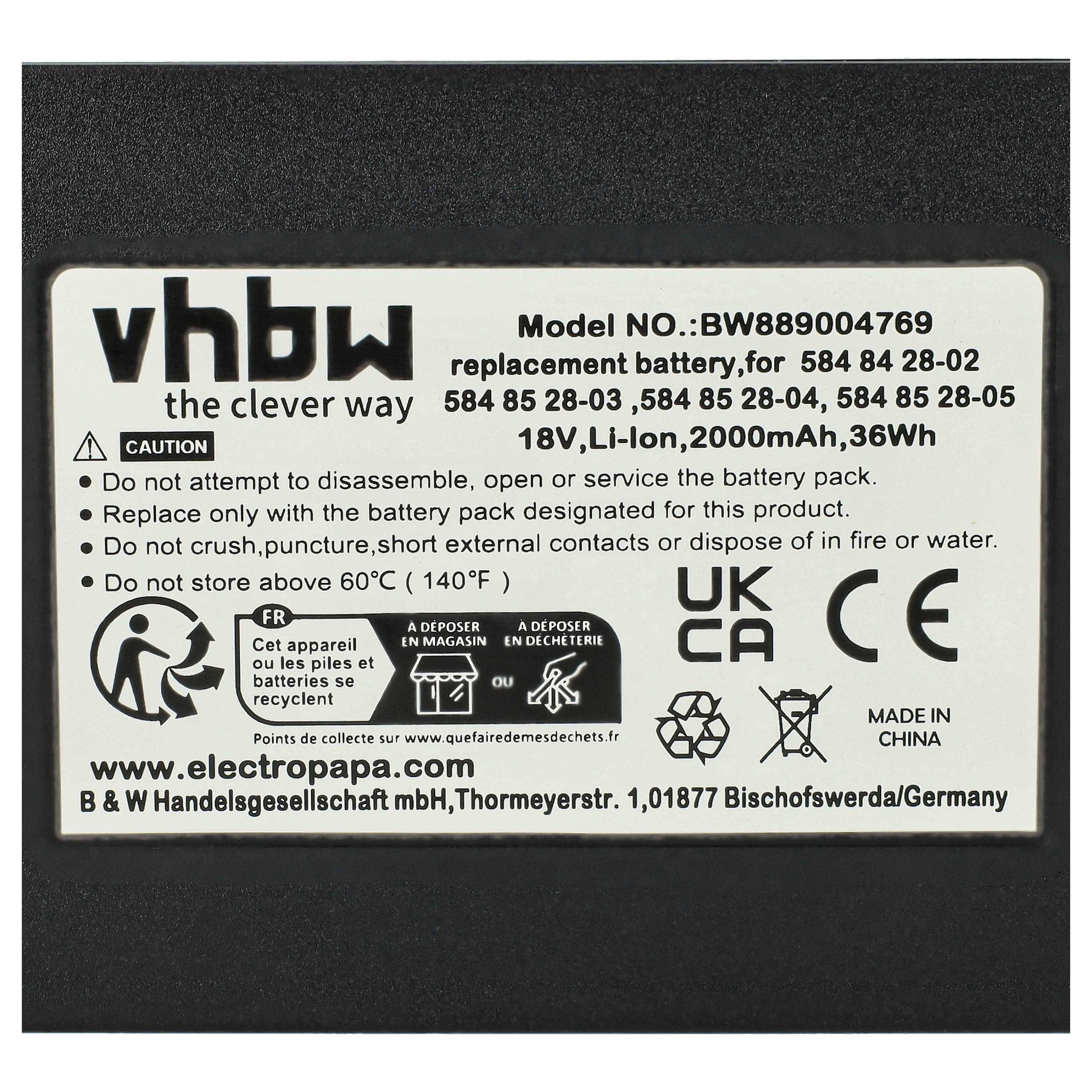 vhbw Akku Ersatz für McCulloch 590 81 01-0X | 590 81 01-04, 5931141-02, 590 81 01-05, 5931141-01 für Rasenroboter (2Ah-4