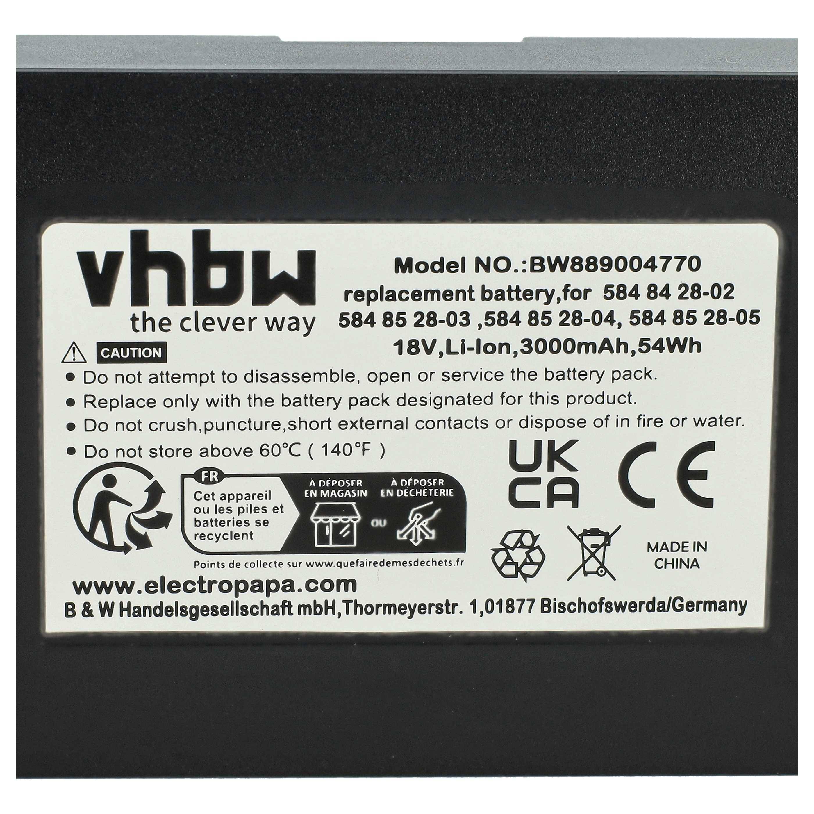 vhbw Akku Ersatz für Gardena 5902142-02 | 5902142-03, 584 85 28-05, 590 21 42-03, 590 21 42-02 für Rasenroboter (3Ah-4