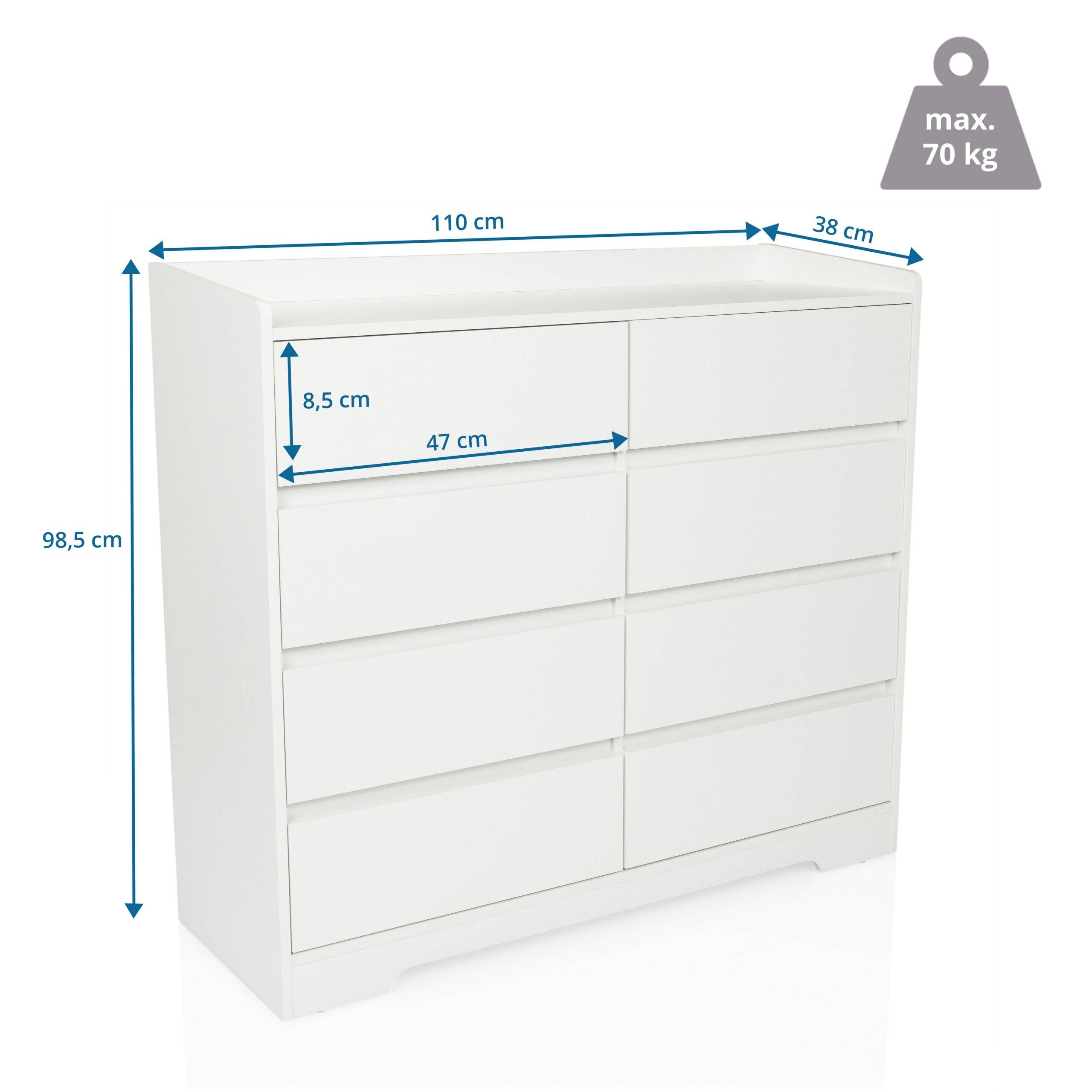 Sideboard Kommode OSOYRO 110x38x98 cm 8 Schubladen weiß hjh LIVING-1