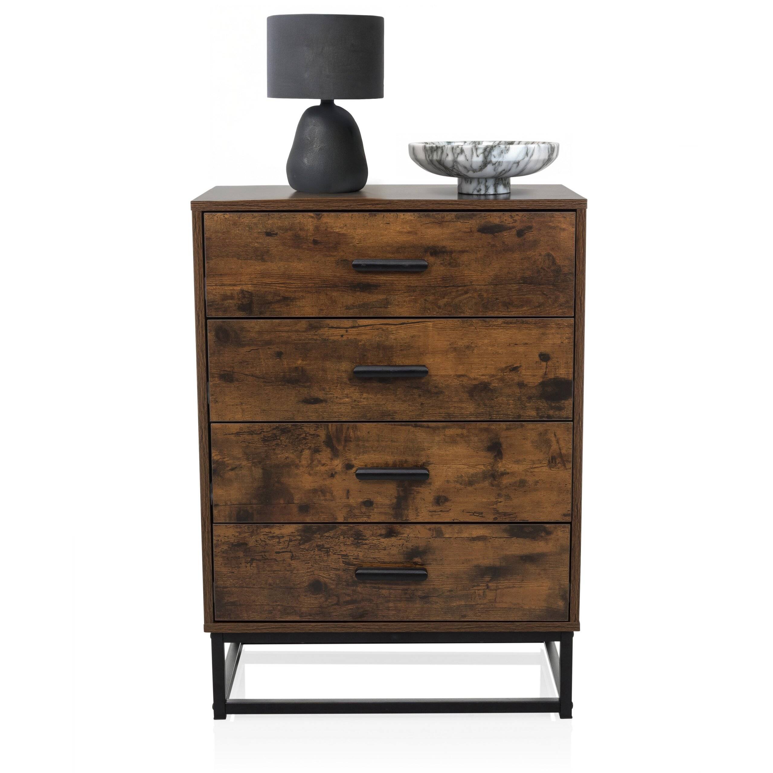 Sideboard Kommode VINSTRA 60x38,5x83,3 cm 4 Schubladen braun hjh LIVING-2