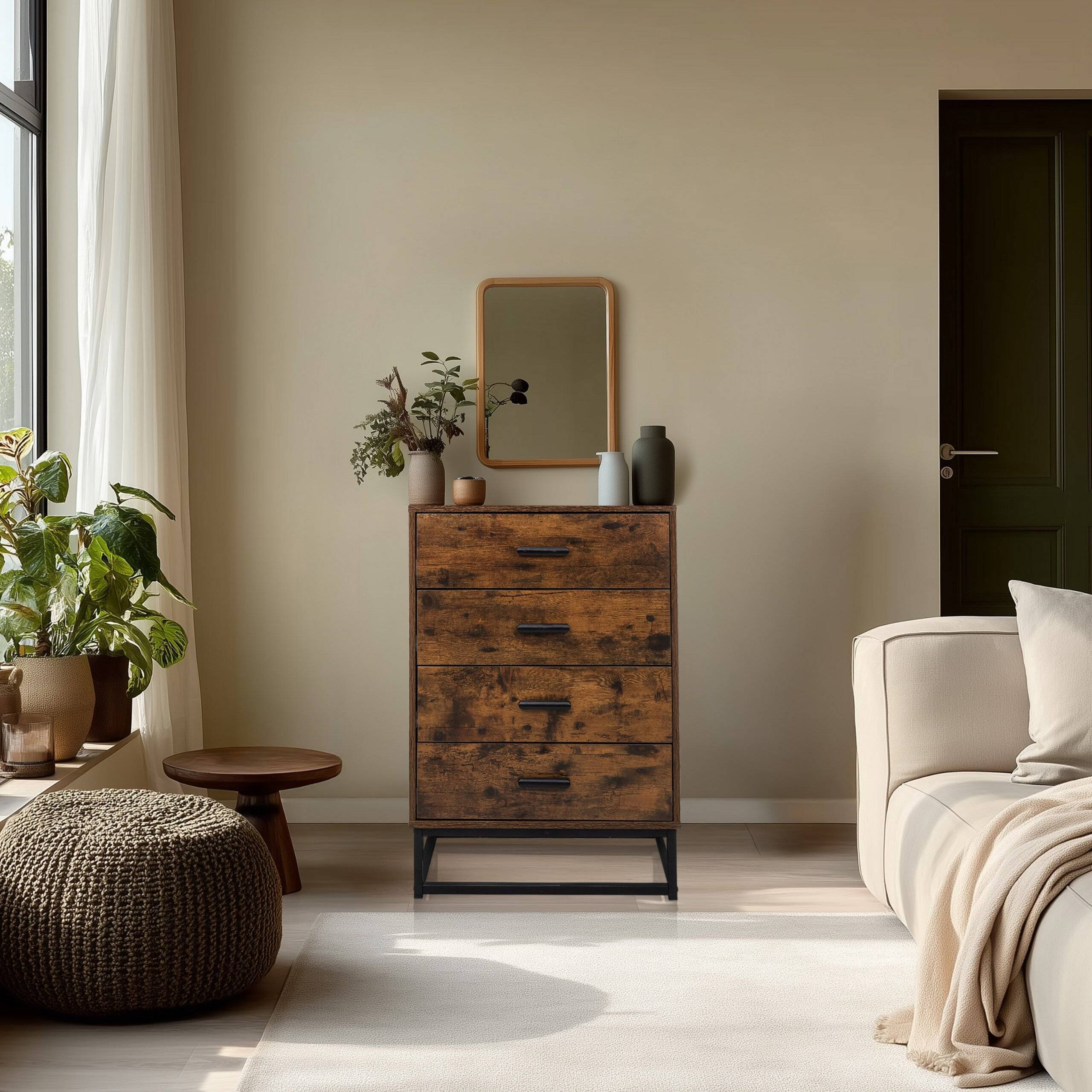 Sideboard Kommode VINSTRA 60x38,5x83,3 cm 4 Schubladen braun hjh LIVING-4