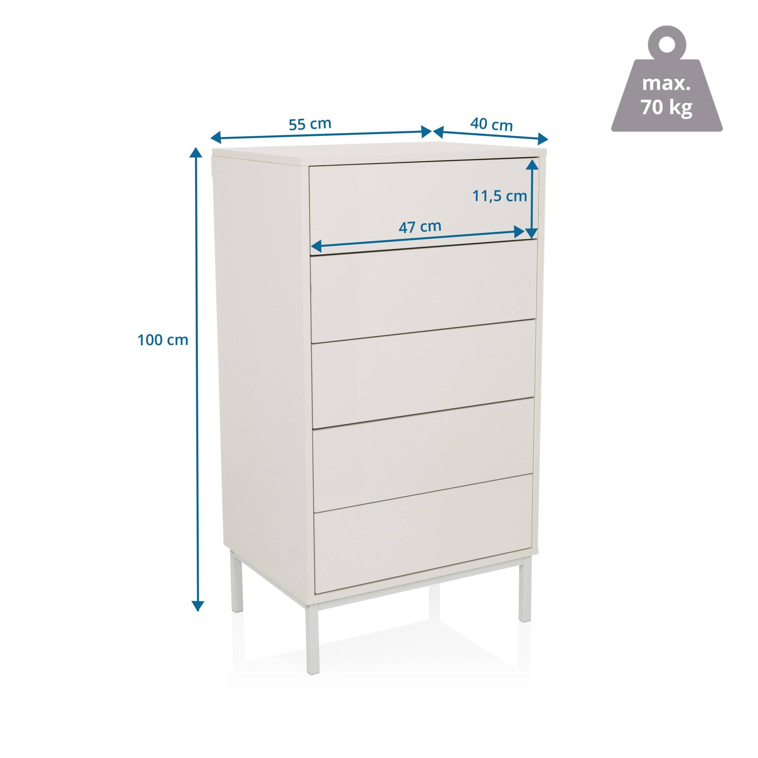 Sideboard Kommode BJORDAL 55x40x100 cm 5 Schubladen weiß hjh LIVING-1
