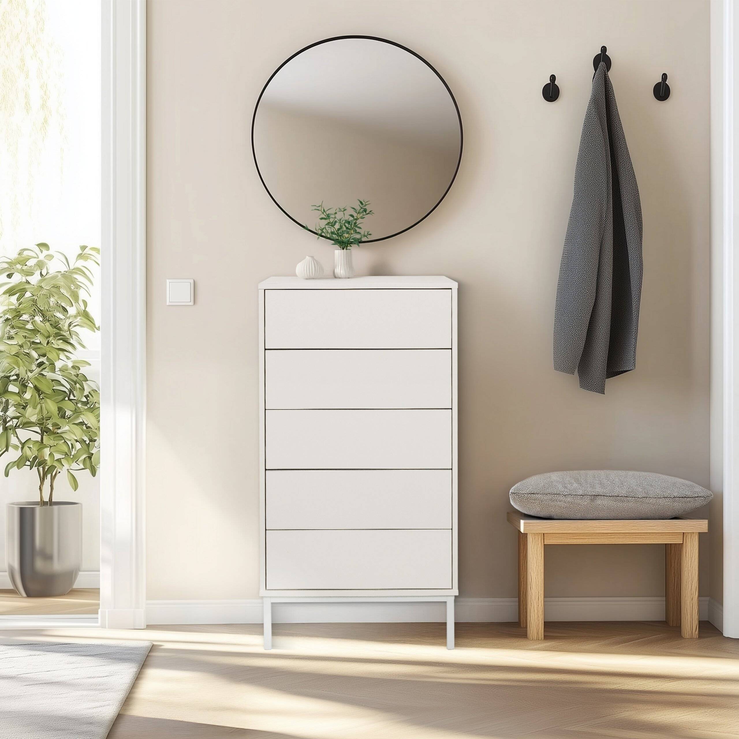 Sideboard Kommode BJORDAL 55x40x100 cm 5 Schubladen weiß hjh LIVING-4