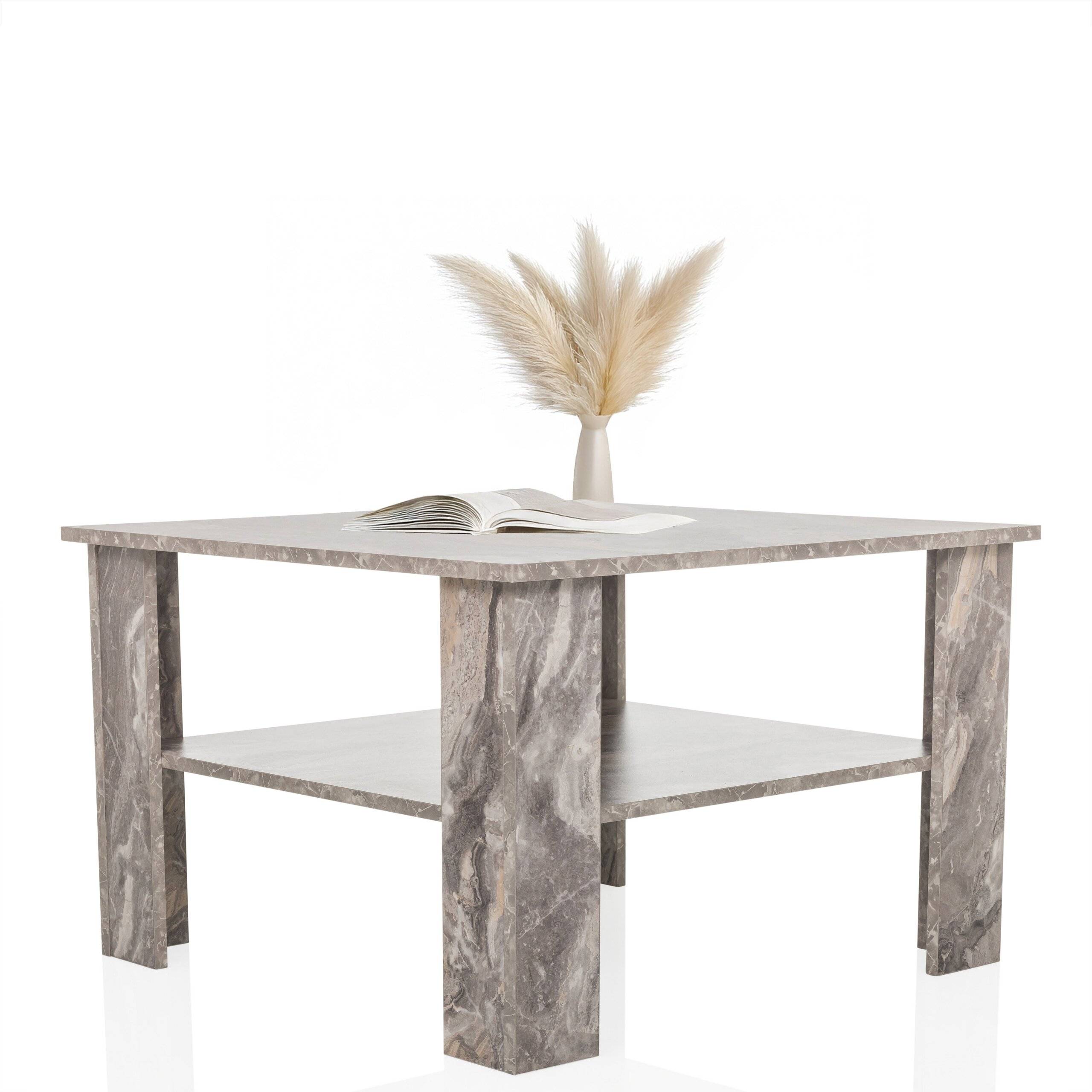 Beistelltisch Couchtisch Sofatisch BISMO 70x70 cm Mamoroptik grau hjh LIVING-1