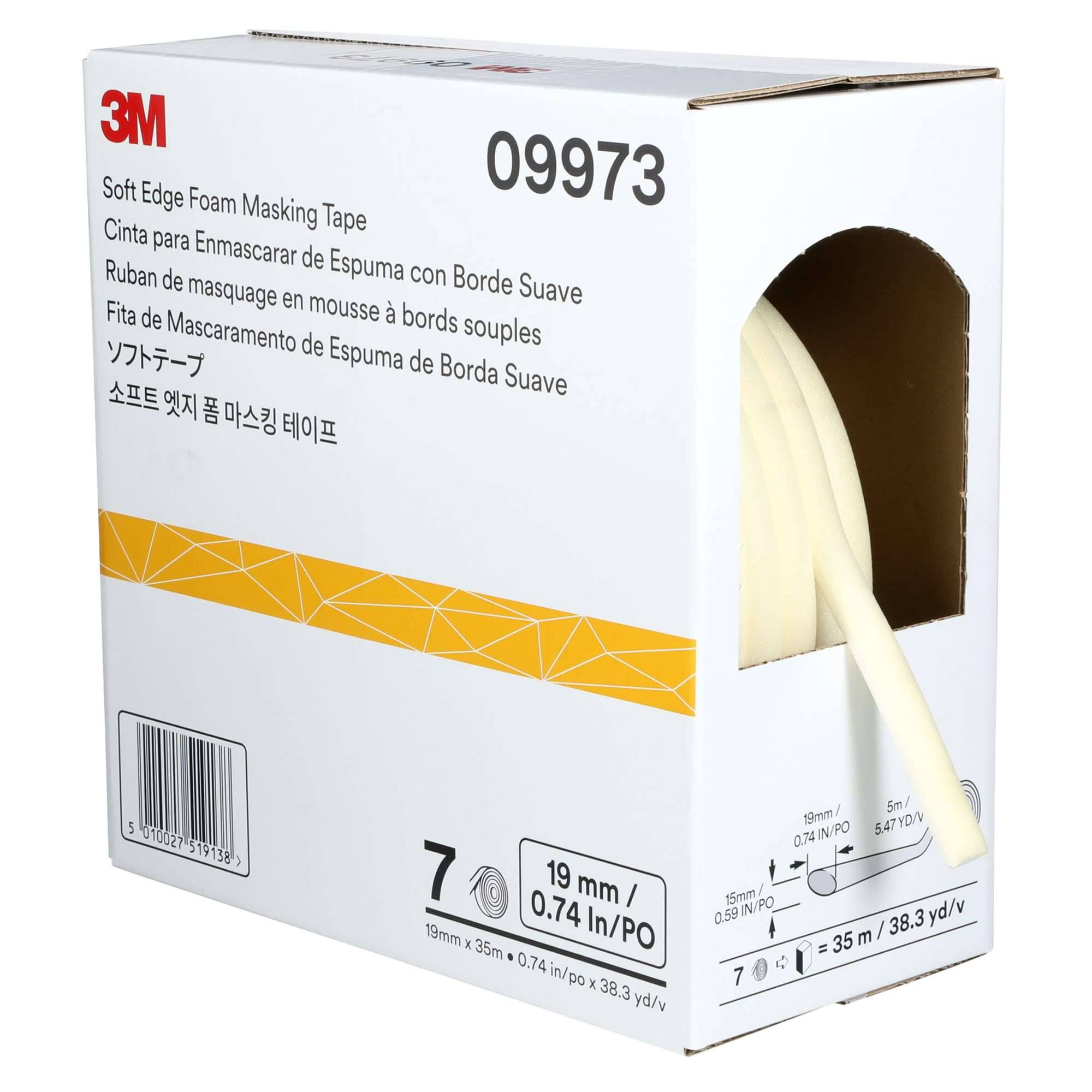 3M 09973 Soft Edge Foam Abdeckband, 35 m x 19 mm, weiss-0