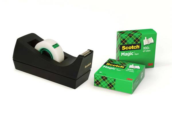 3M Scotch C38 Office Klebebandabroller, 33 m x 19 mm, schwarz, Abroller mit 12 Rollen
