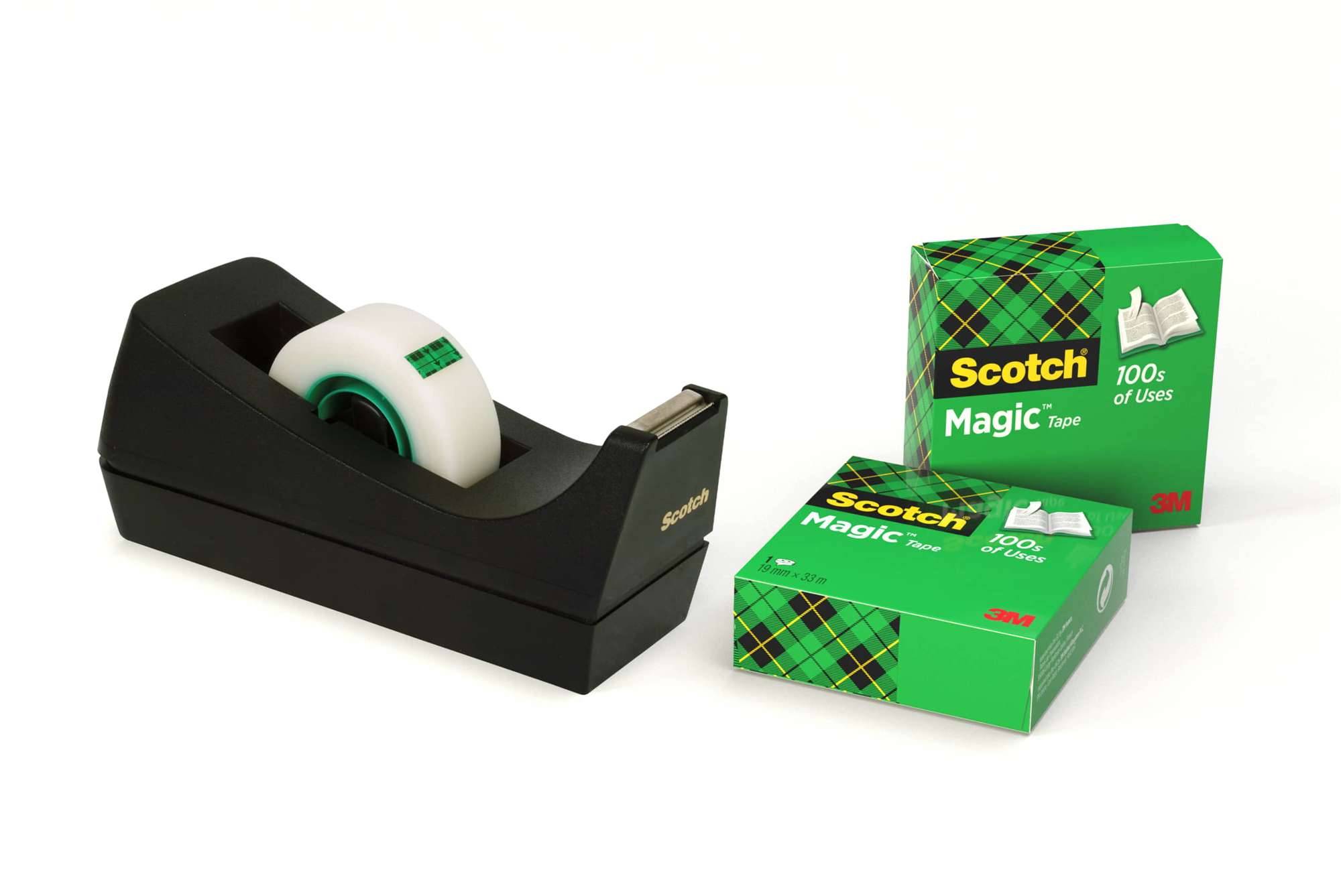 3M Scotch C38 Office Klebebandabroller, 33 m x 19 mm, schwarz, Abroller mit 3 Rollen-0