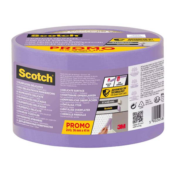 3M Scotch Malerabdeckband für empfindliche Oberflächen, 41 m x 36 mm, violett