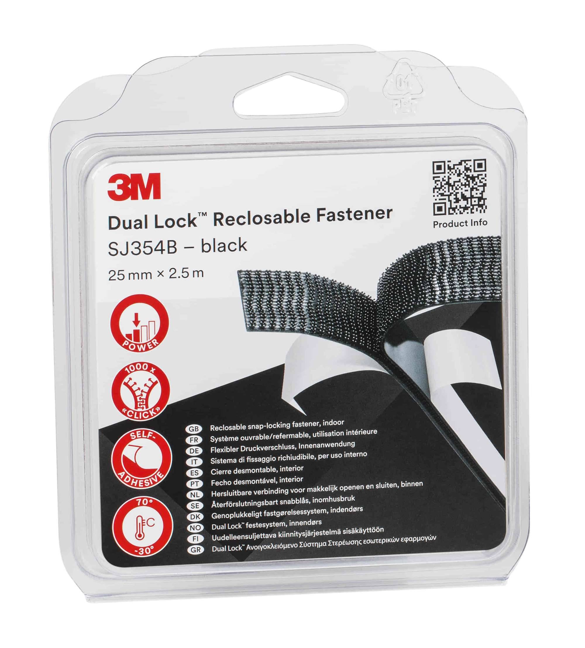 3M Dual Lock Flexibler Druckverschluss SJ354-Serie, 2.5 m x 25 mm, schwarz, B-0