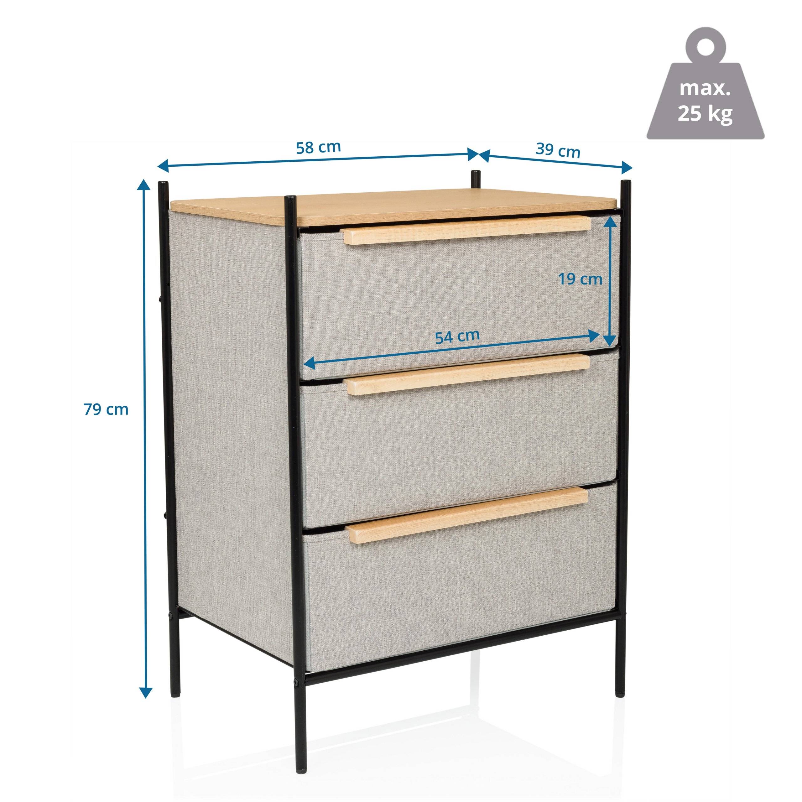Kommode STUVAR 58x40x79cm 3 Fächer taupe hjh LIVING-1