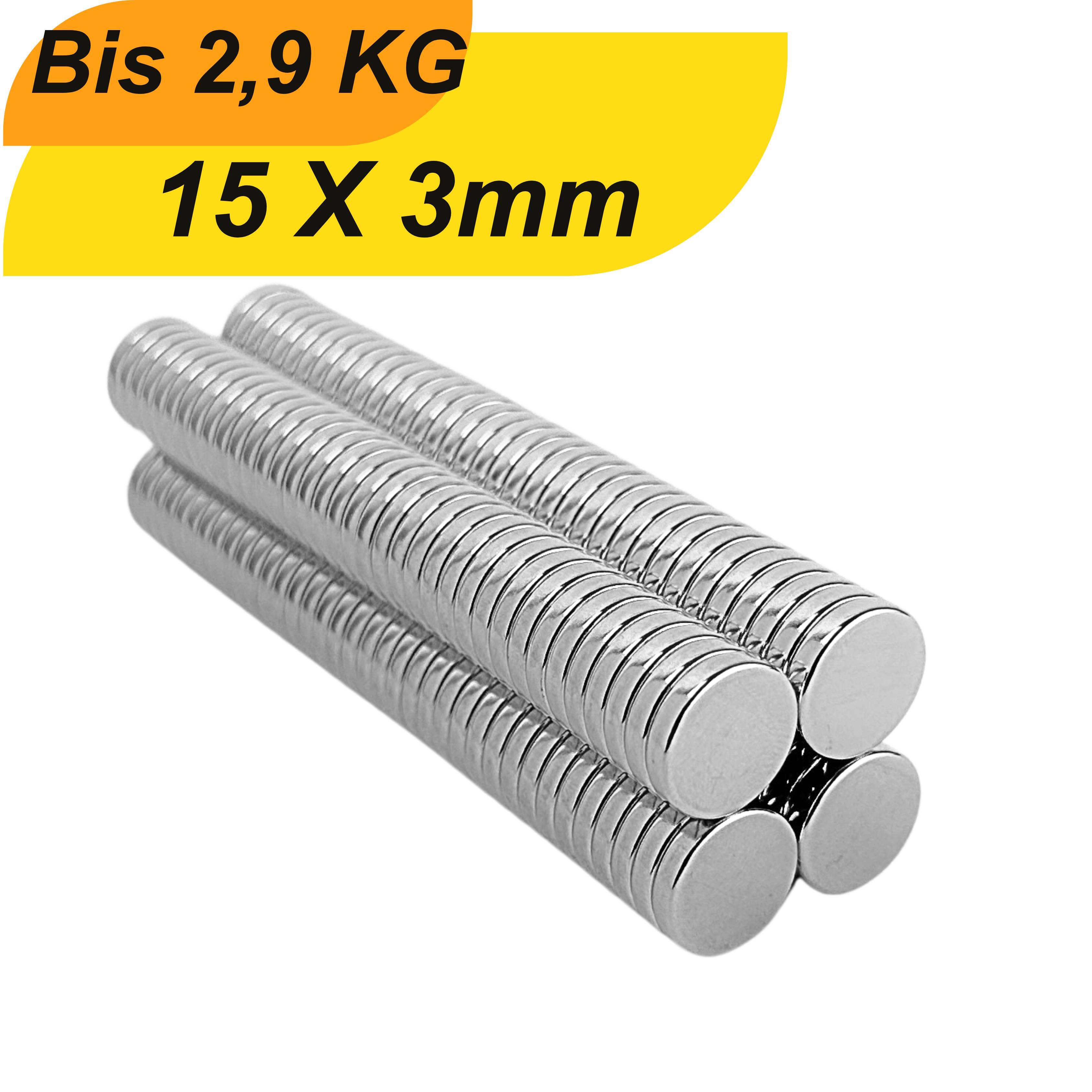3 Stück Neodym Magnet 15mm x 3mm Supermagnete hohe Haftkraft Scheibenmagnet-0