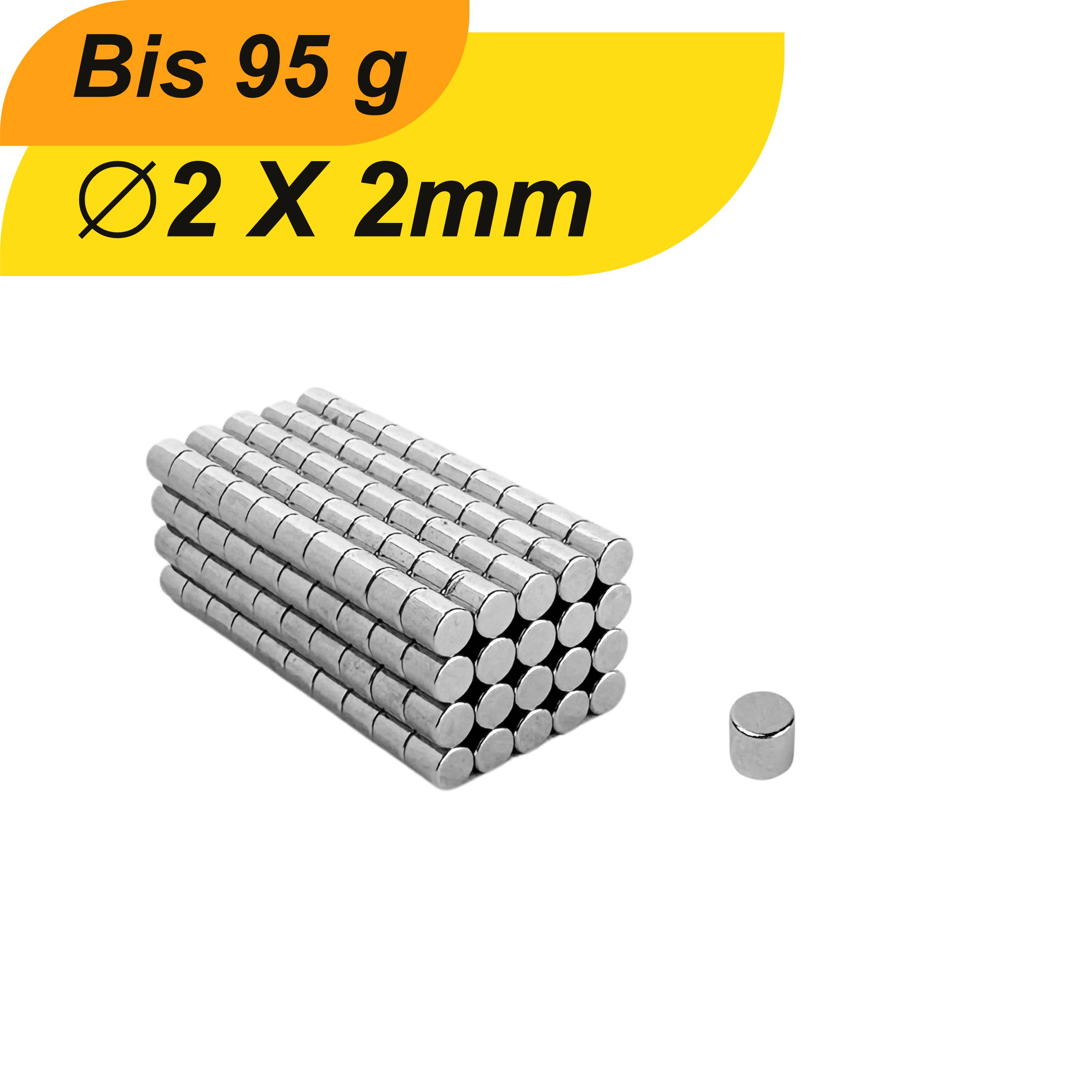 100 Stück Neodym Magnet 2mm x 2mm Supermagnete hohe Haftkraft Scheibenmagnet-0
