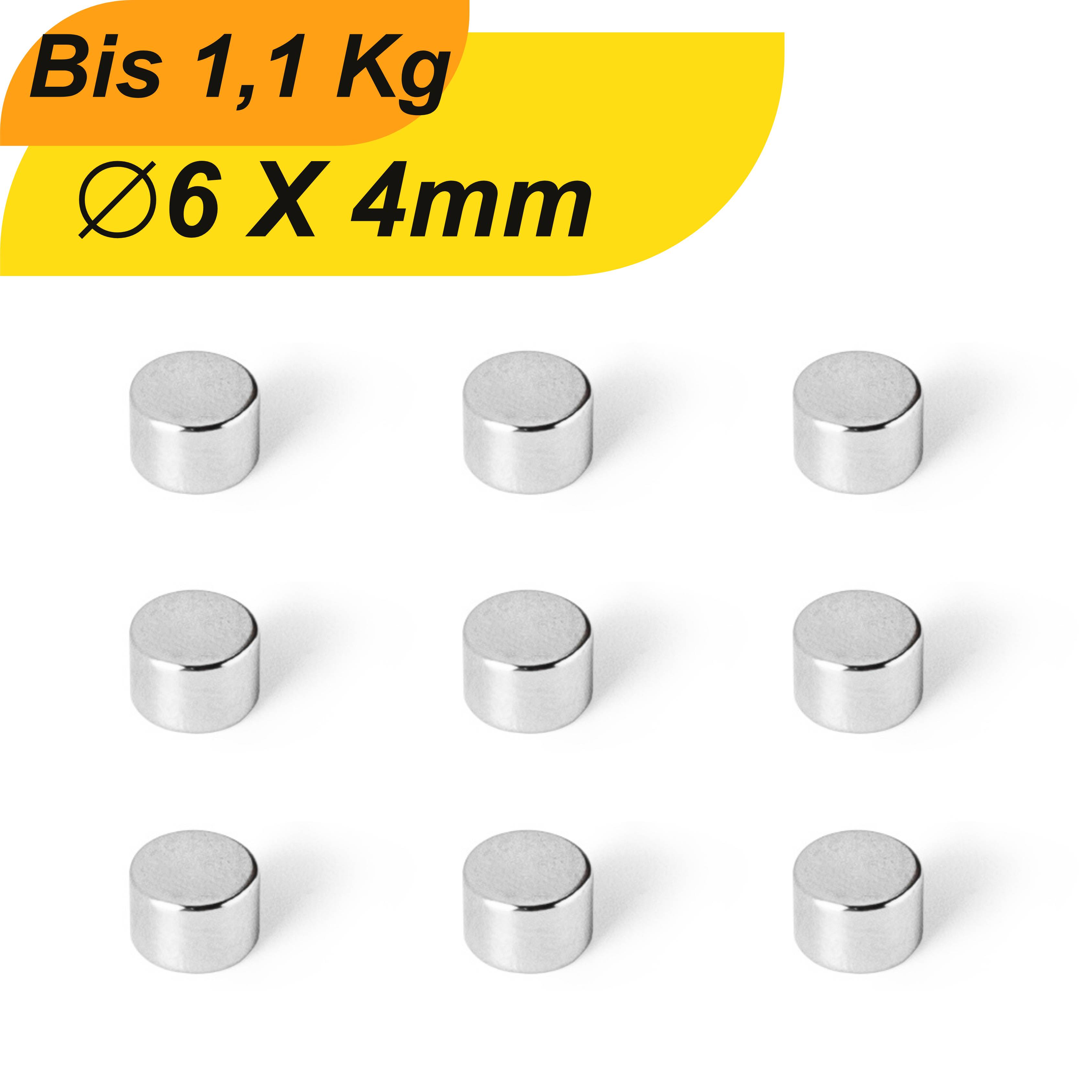 100 Stück Neodym Magnet 6mm x 4mm Supermagnete hohe Haftkraft Scheibenmagnet-0