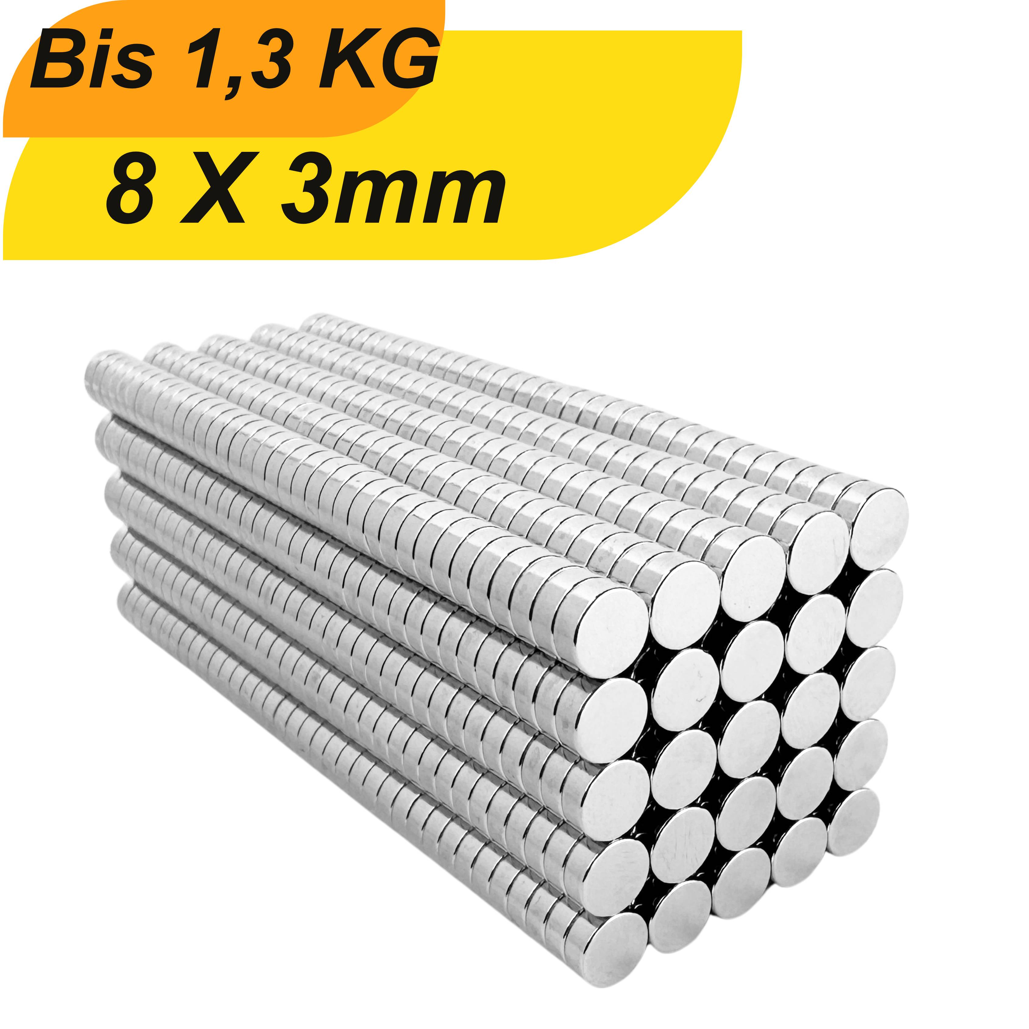 200 Stück Neodym Magnet 8mm x 3mm Supermagnete hohe Haftkraft Scheibenmagnet-0