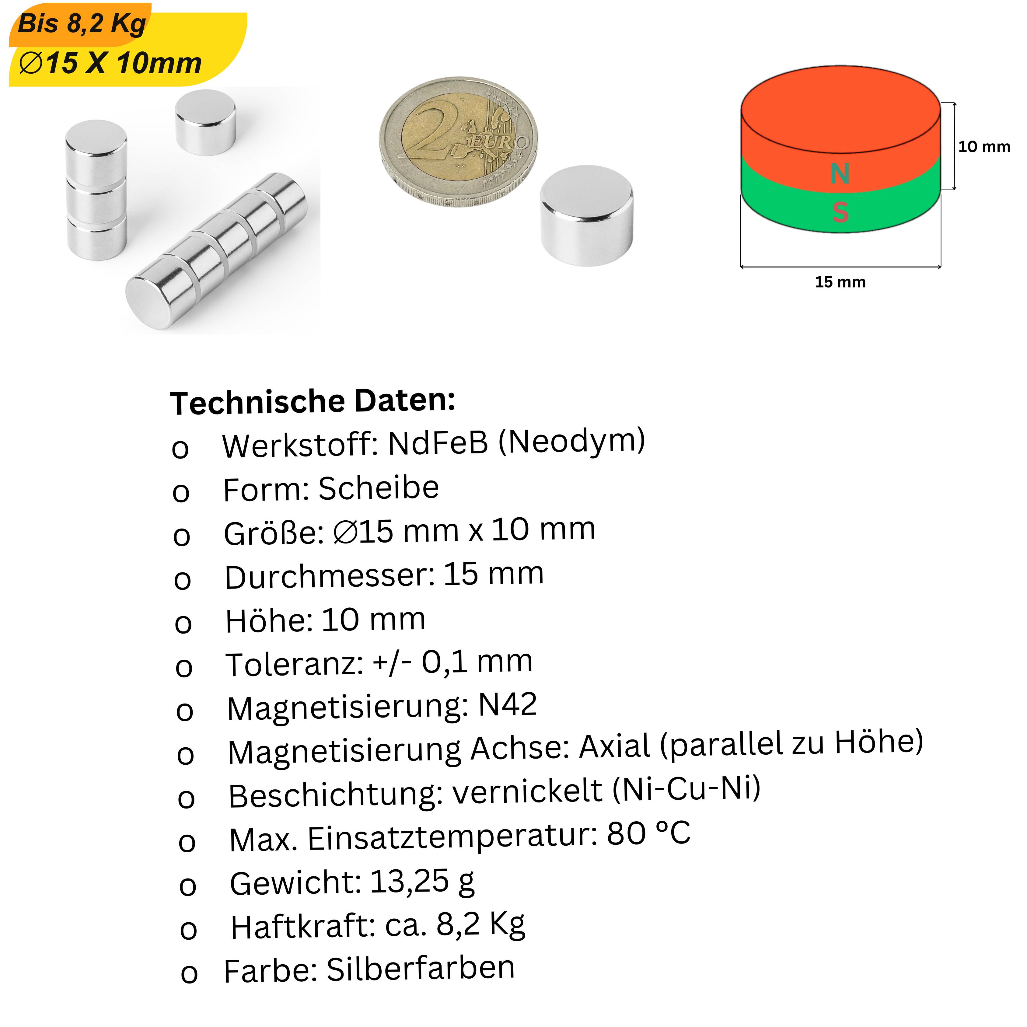 20 Stück Neodym Magnet 15mm x 10mm Supermagnete hohe Haftkraft Scheibenmagnet-5