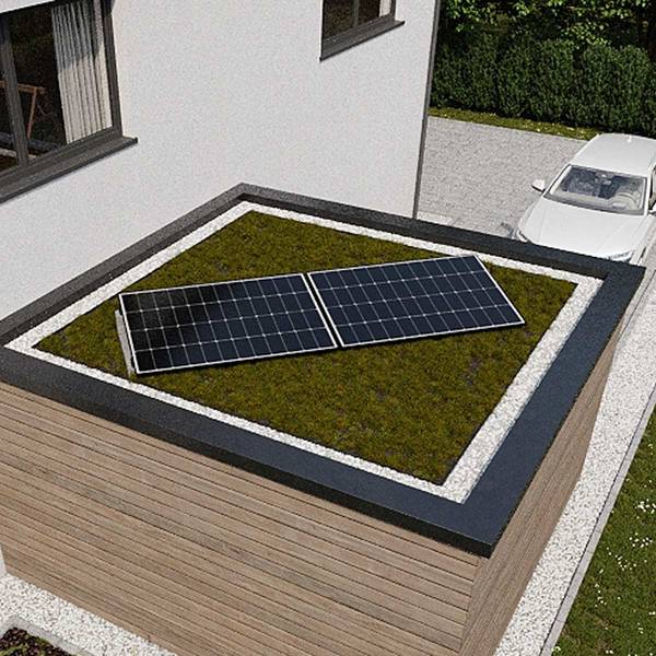 1840 Wp GartenPV System inkl. Wattstone 15 Grad Flachdachaufständerung aus Feinbeton Anthrazit