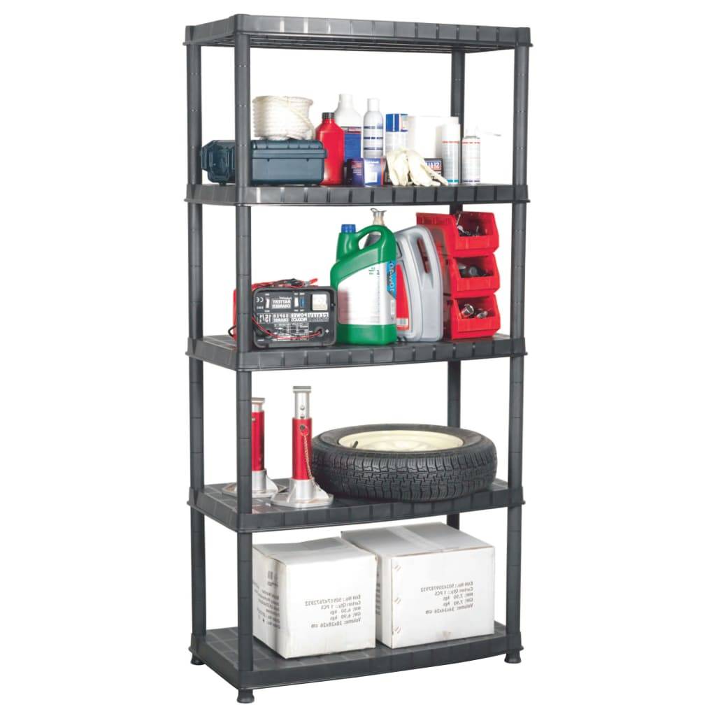 vidaXL Lagerregal 5-Tier Schwarz 85x40x185 cm Kunststoff-0
