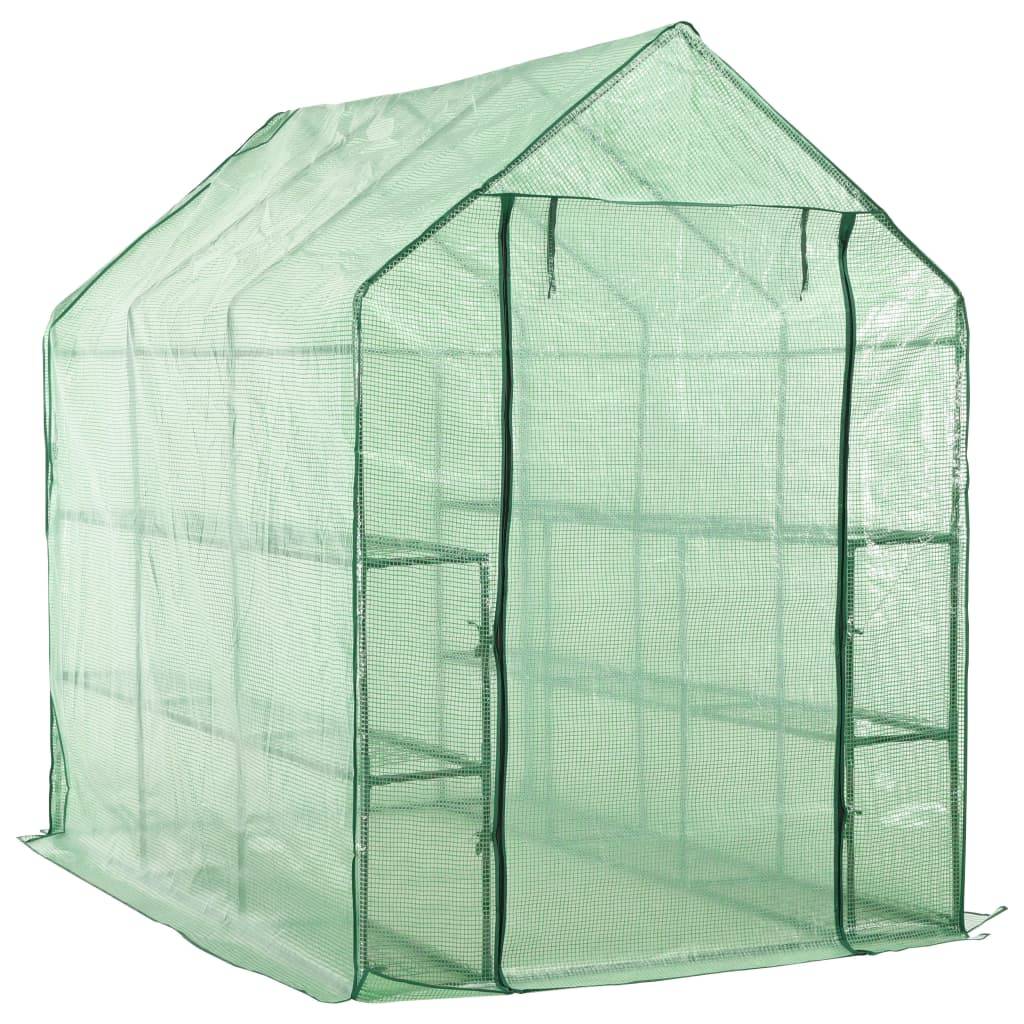 vidaXL Begehbares Gewächshaus mit 12 Regalen Stahl 143 x 214 x 196 cm-0