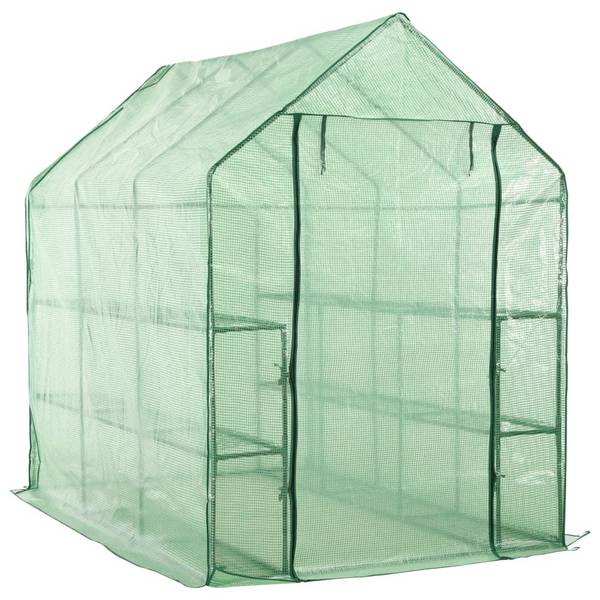 vidaXL Begehbares Gewächshaus mit 12 Regalen Stahl 143 x 214 x 196 cm