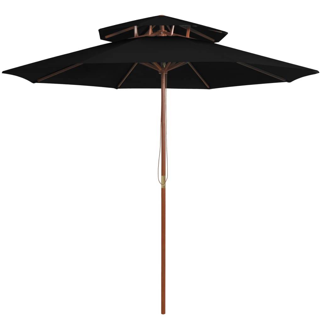 vidaXL Sonnenschirm mit Doppeldach und Holz-Mast Schwarz 270 cm-0