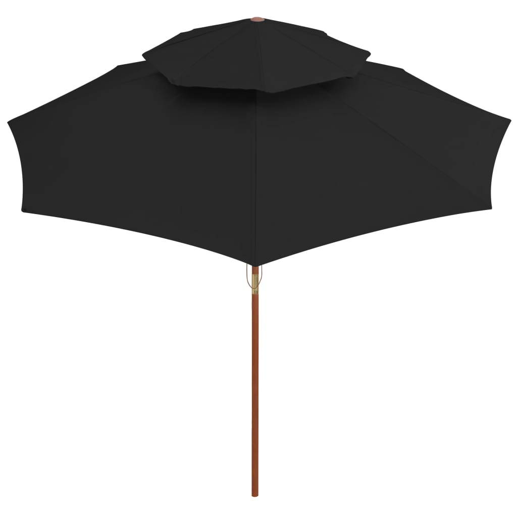vidaXL Sonnenschirm mit Doppeldach und Holz-Mast Schwarz 270 cm-4