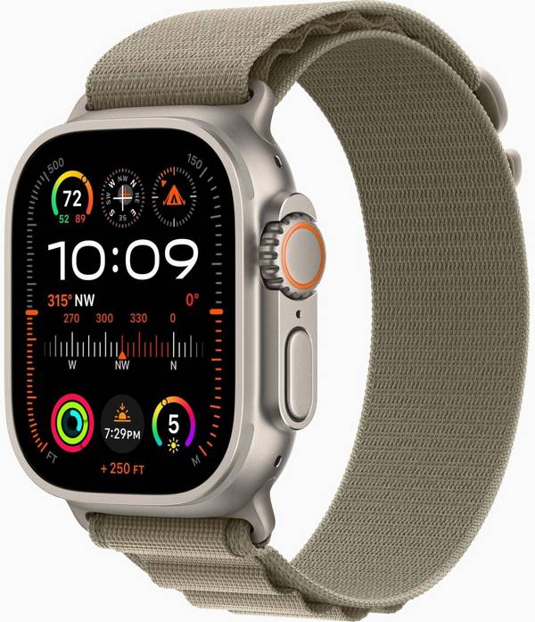 Apple Watch Ultra 2 Titanium 49mm A2986 Nylon Band Trail Loop Olive