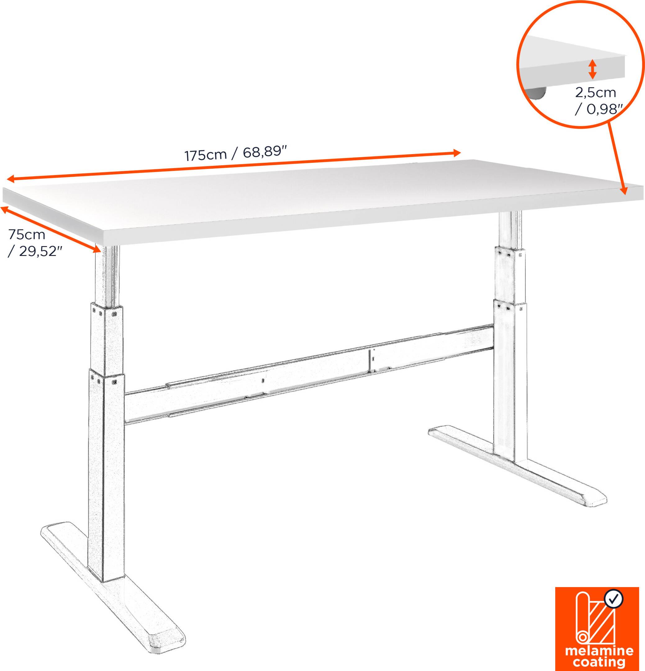 celexon Tischplatte 175 x 75cm für Adjust- Schreibtisch, weiß-1