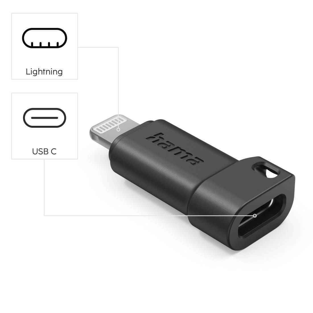 hama 00201734 USB-C-Adapter auf Apple Lightning-Stecker, MFI, Schwarz-1