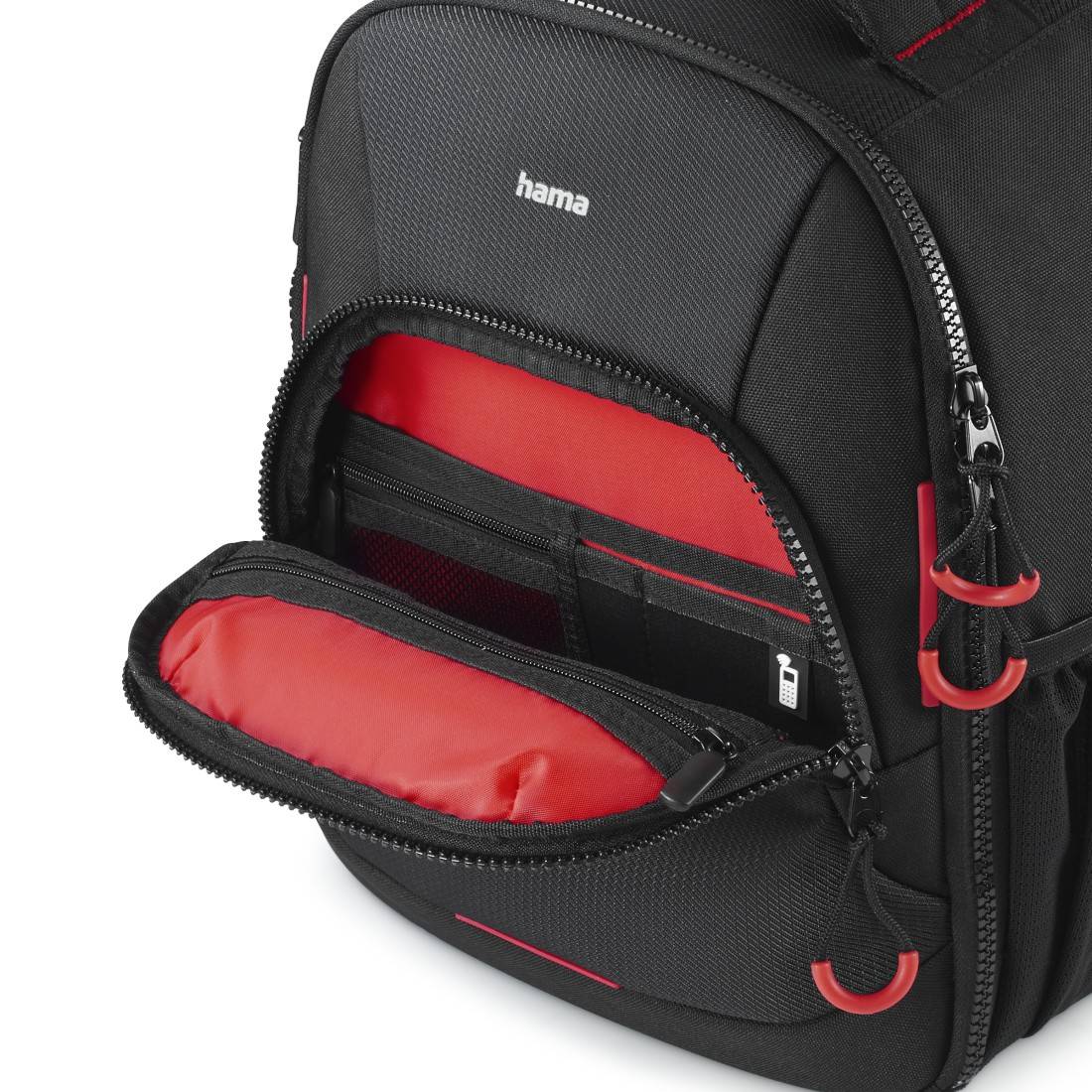 hama 00121345 Kamera-Rucksack "Ohio", 150, Schwarz/Rot-1