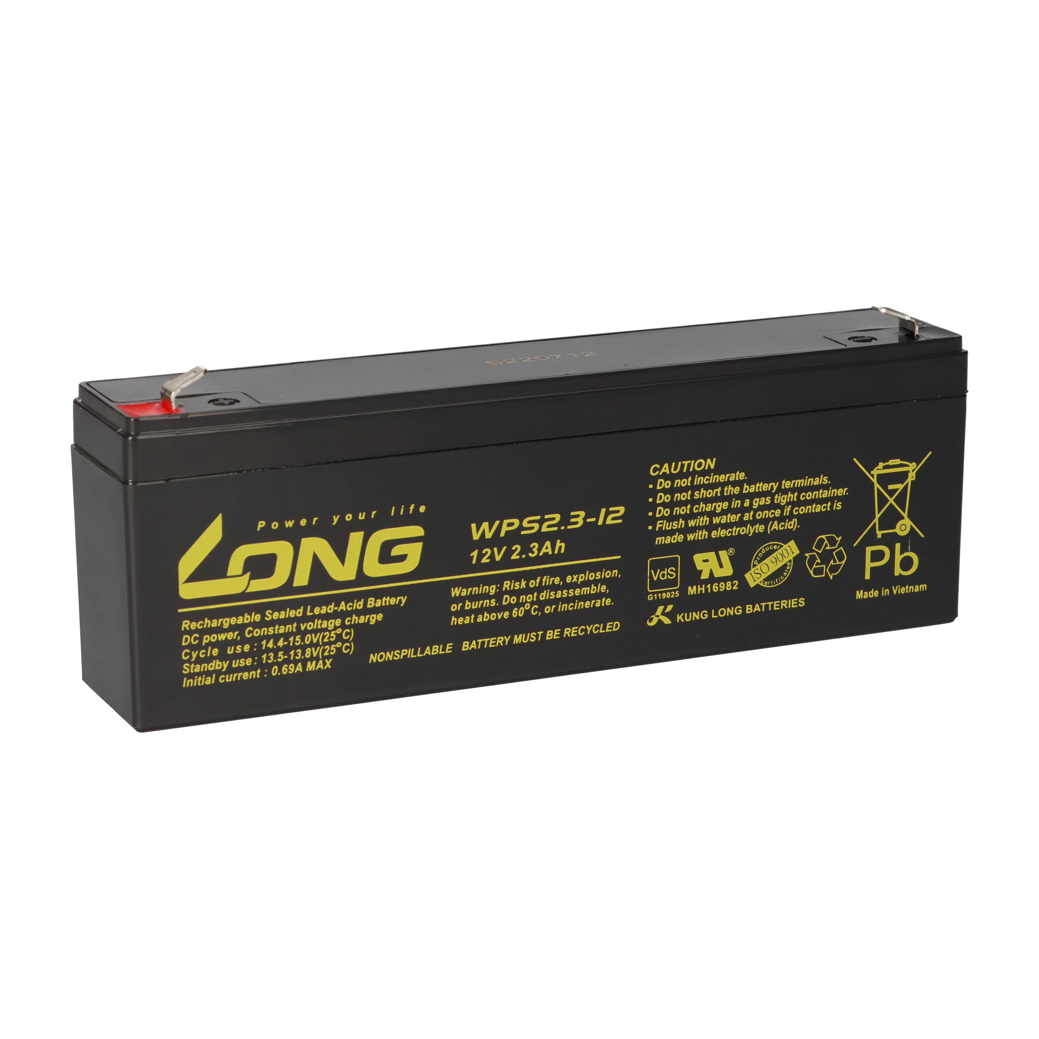 Kung Long WPS2.3-12 AGM-Akku 12V 2,3Ah – passend für Multipower MP2.2-12-0