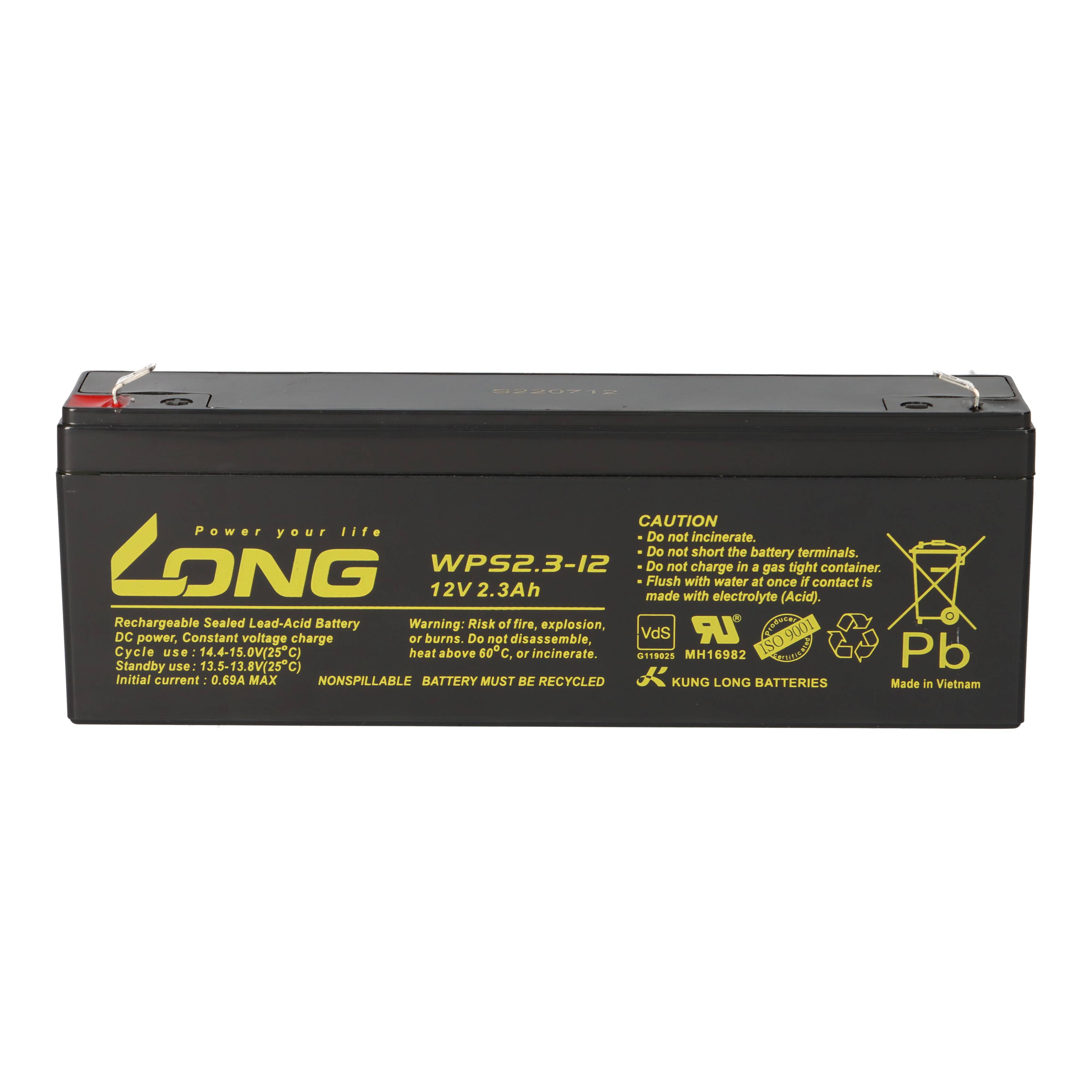 Kung Long WPS2.3-12 AGM-Akku 12V 2,3Ah – passend für Vision CP1223 / CP1223H-1