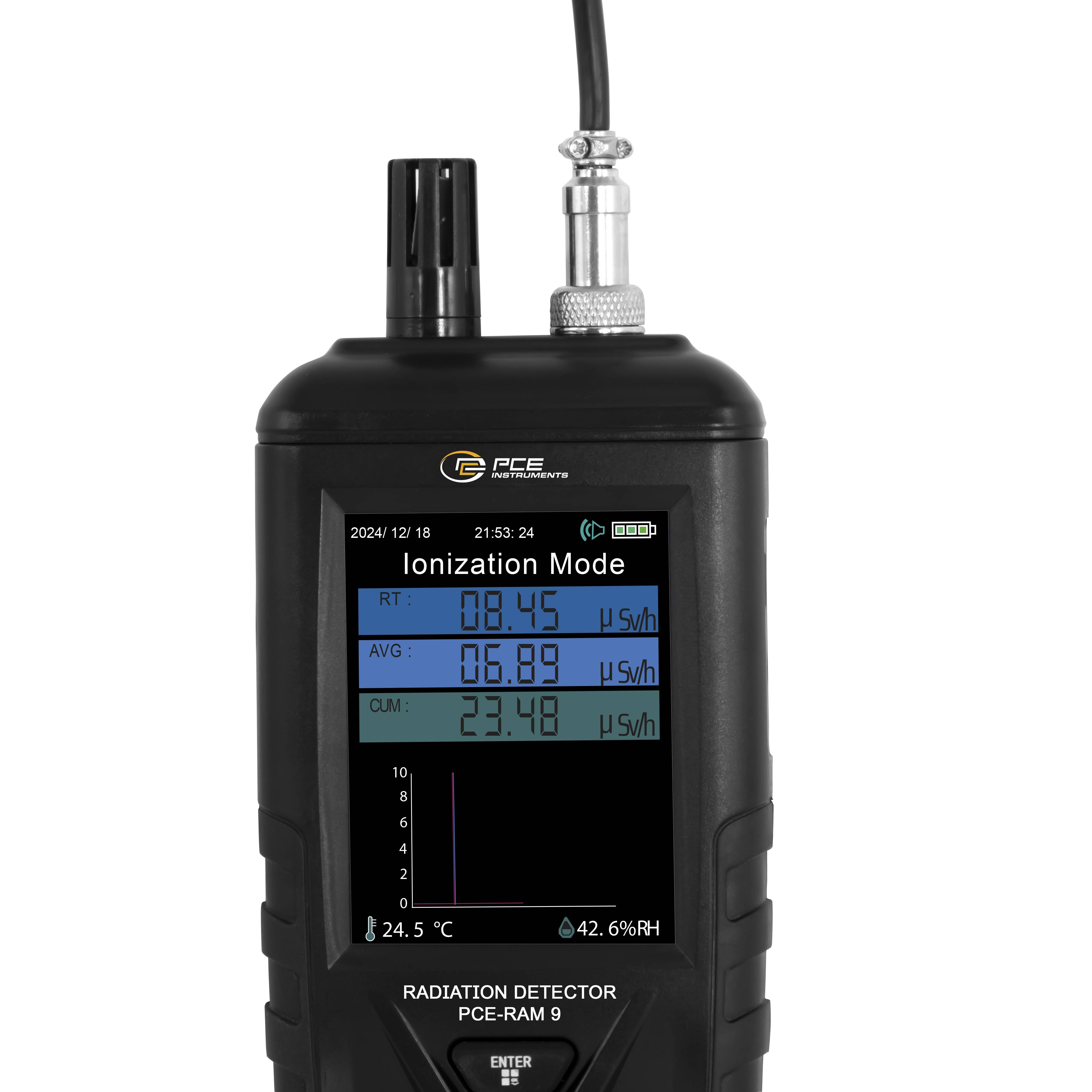 PCE Instruments PCE-RAM 9 Geiger-Müller-Zählrohr Strahlung: Gamma, Beta, Röntgen akustischer Warnton, optisches Signal, -1
