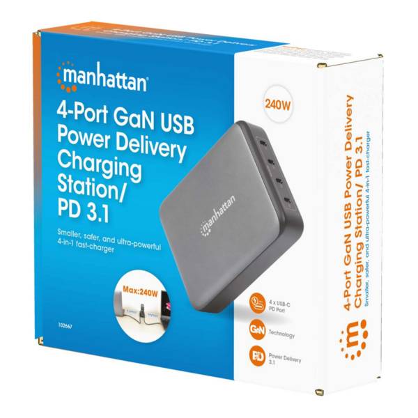 MANHATTAN - 4-Port GaN USB Power Delivery-Ladestation 240W