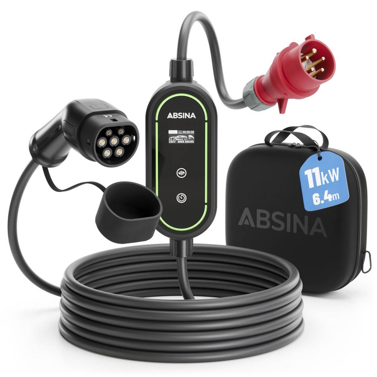 Absina Mobile Wallbox 11kW Typ 2 und CCS2, 400V CEE, 6 bis 16A, 6,4 Meter Kabel-0