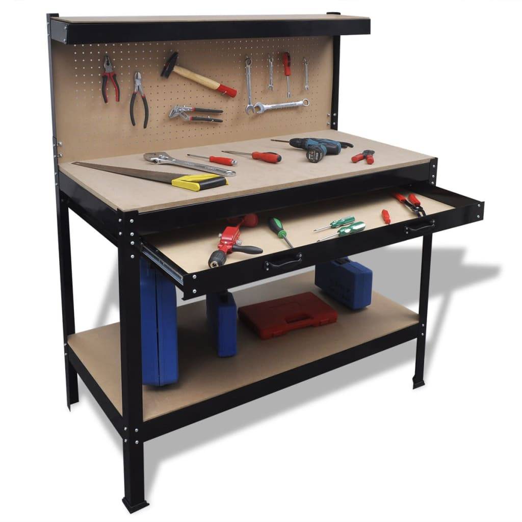 Werkbank mit Lochwand und Schublade-3