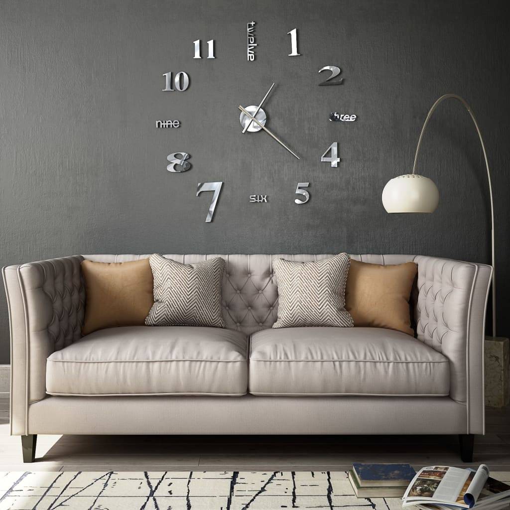 vidaXL 3D-Wanduhr Modernes Design 100 cm XXL Silbern-3